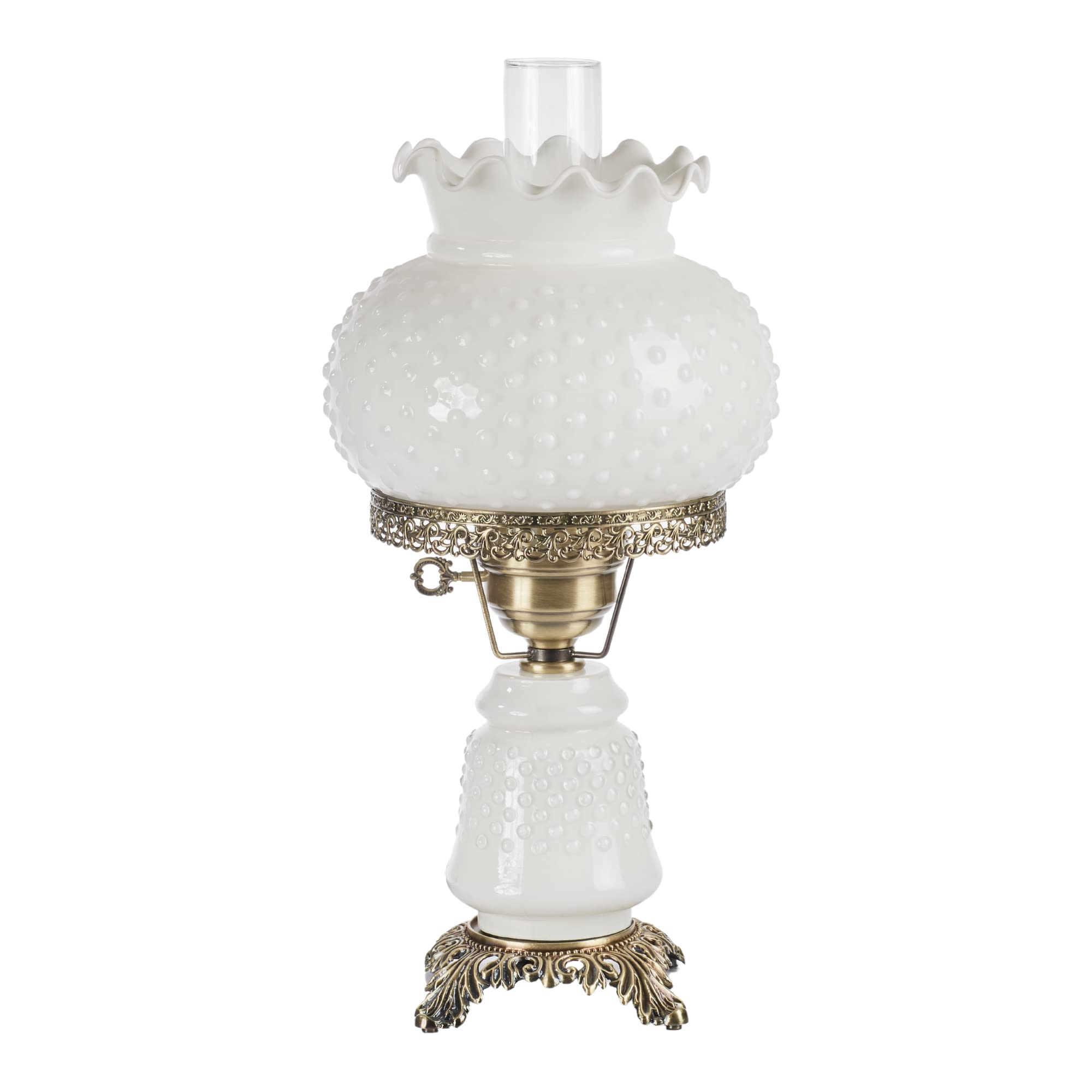 Touch of Class Mindy Hobnail Glass Table Lamp - Handcrafted White Shade & Blown Glass Globe - Victorian Hurricane Chimney Style - Perfect for Desk, Bedroom & Living Room Decor - Elegant Home Lighting Solution