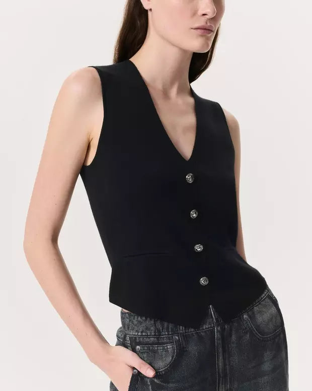 Ella Merino Wool Blend Sweater Vest for Women - Soft & Warm Knit Sleeveless Pullover - Black - Perfect for Layering, Office Wear & Casual Outfits