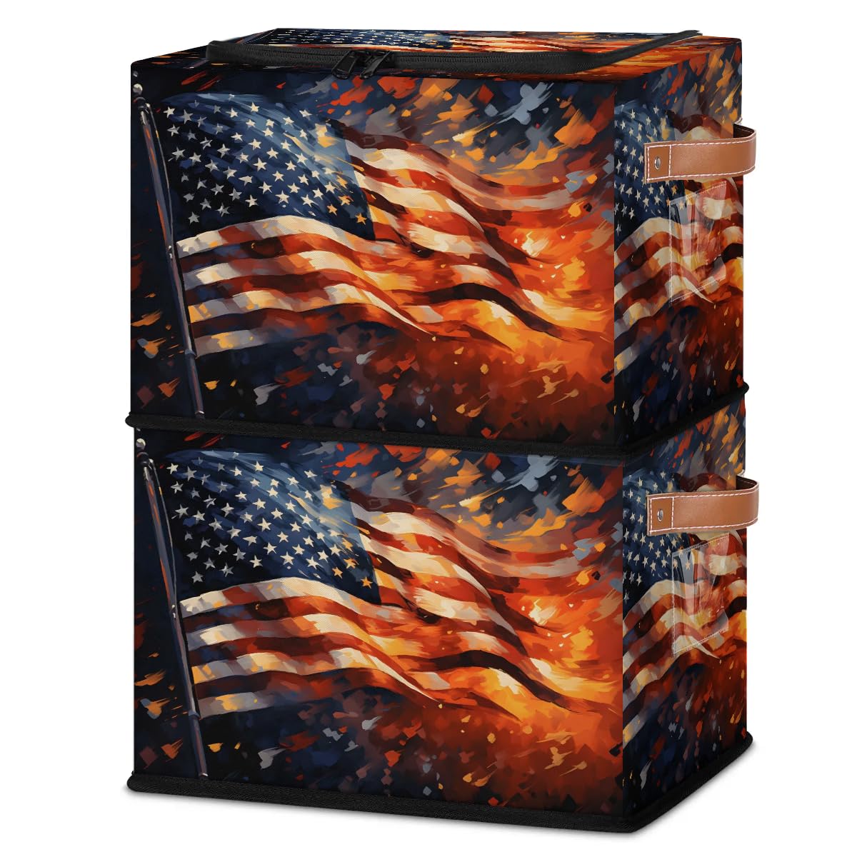 Fire National Flag Collapsible Stackable Storage Bins with Lids - Fabric Closet Organizer for Clothes, Toys, Blankets - Foldable Home Storage Containers for Bedroom, Kids Room & Garage Organization