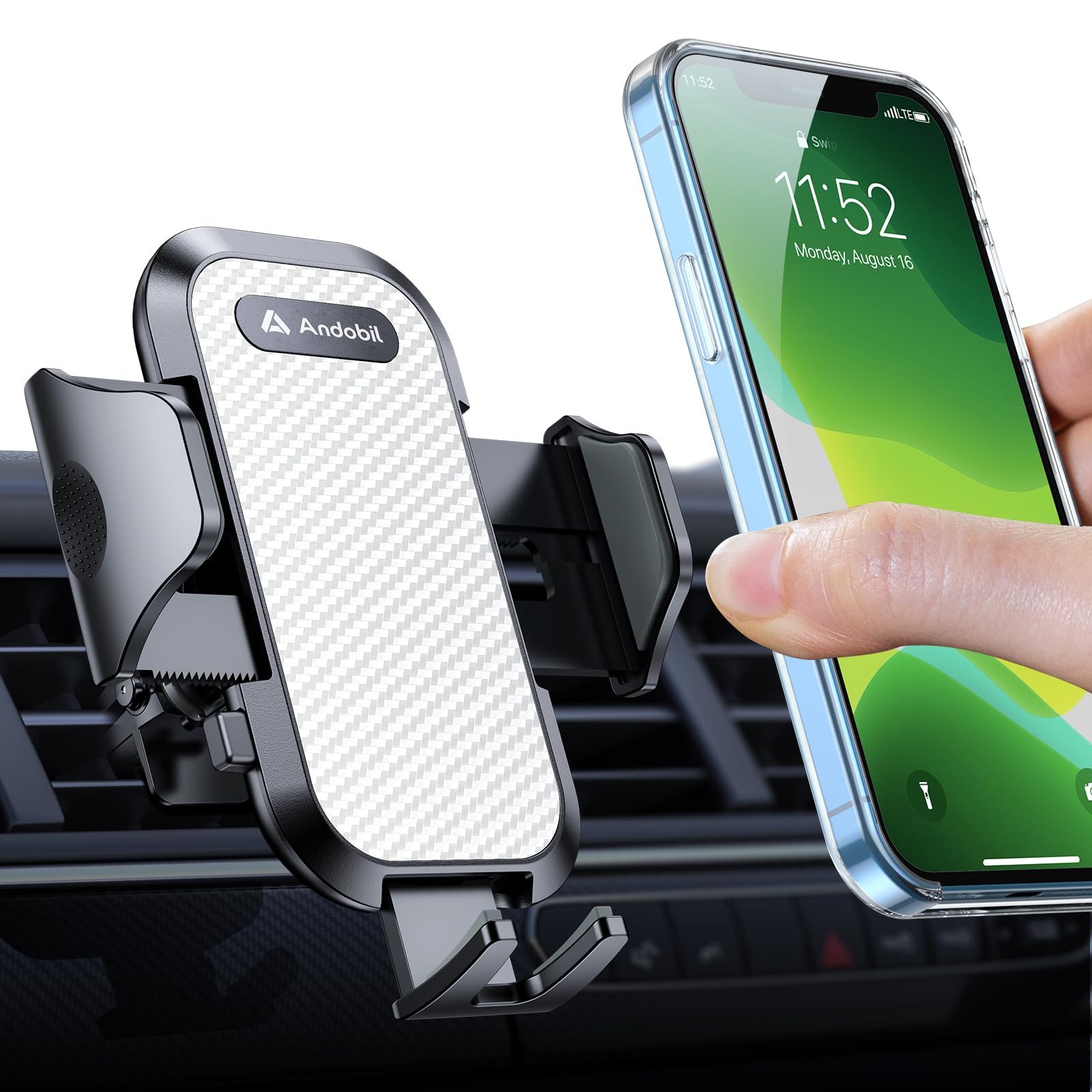 Andobil Military-Grade Car Vent Phone Holder - Ultra Secure Non-Slip Grip for iPhone 16/15/14/13/12 Pro Max & Samsung S24 (Silver) | Perfect for Road Trips, Commuting & GPS Navigation