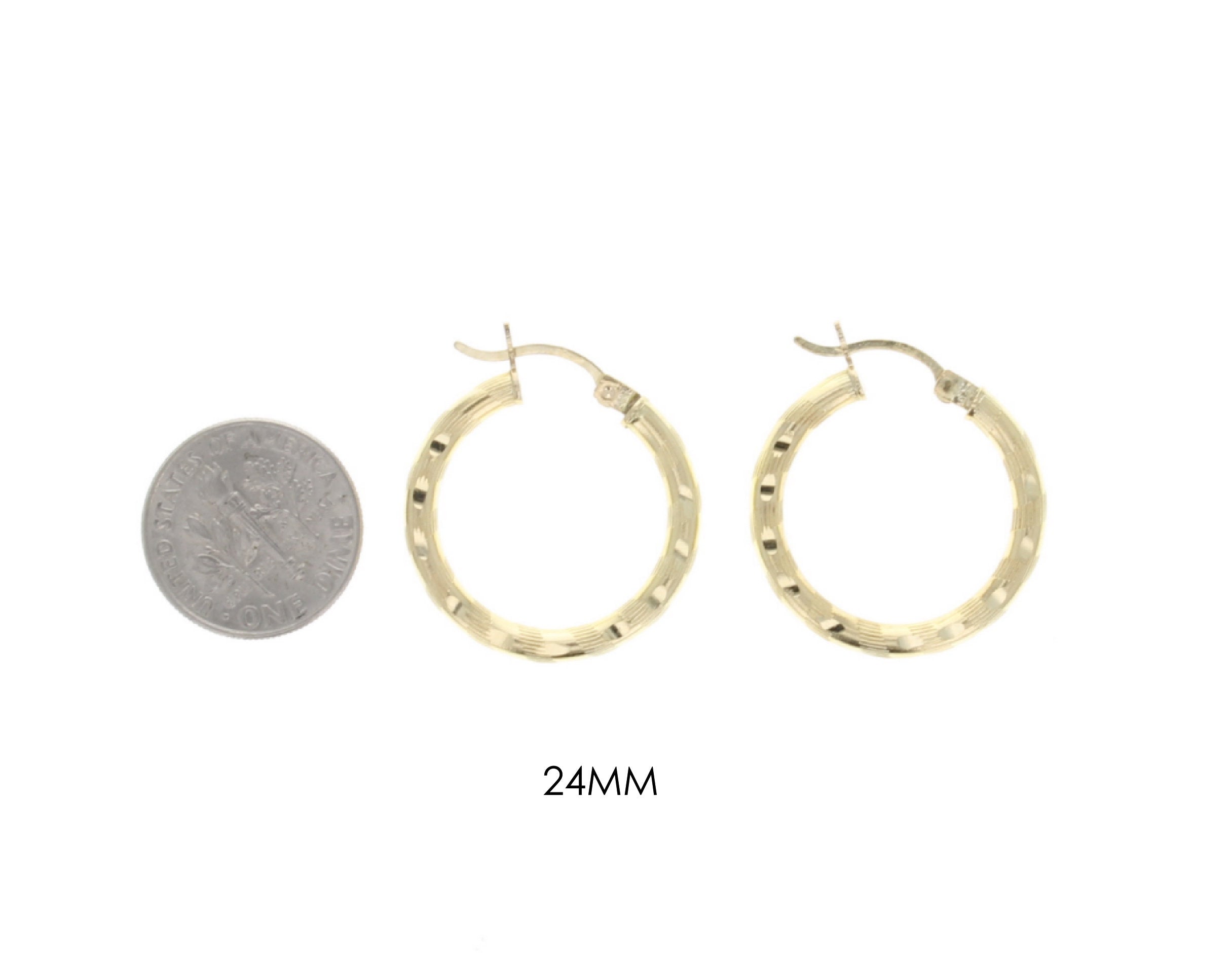 14K Yellow Gold Diamond Cut Hoop Earrings - 24MM & 38MM Sizes for Women | Perfect for Everyday Wear, Parties & Special Occasions