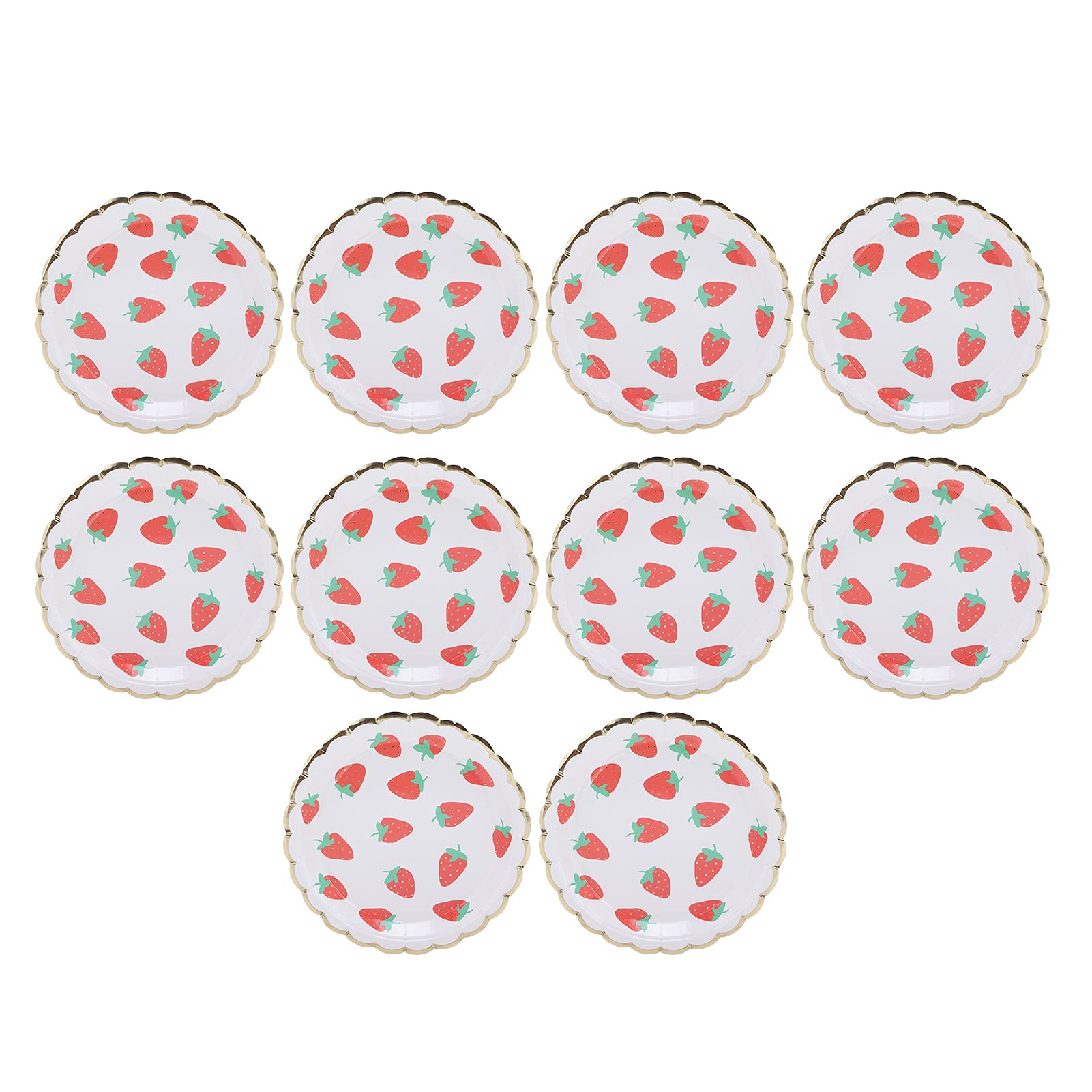 10-Pack Disposable Paper Plates & Cups Set - Strawberry Pattern Colorful Party Tableware for Birthday, Holiday, Picnic & BBQ Supplies (Includes Paper Tray) - Perfect for Outdoor Events, Family Gatherings & Birthday Celebrations