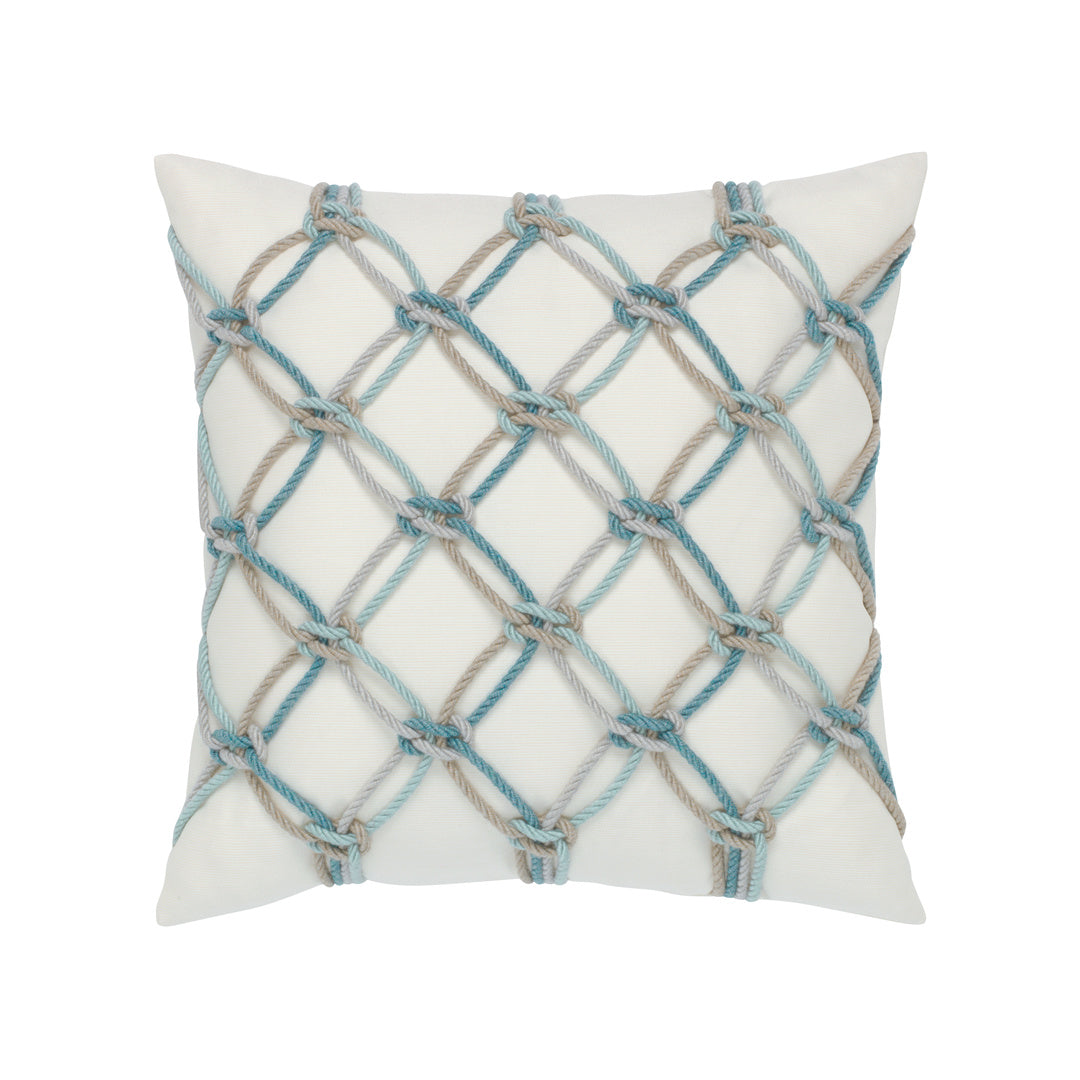 Seascape Rope Decorative Throw Pillow - Square Indoor Outdoor Cushion for Sofa, Patio, Beach & Porch