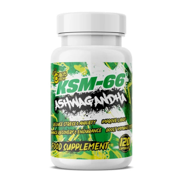 Chaos Crew KSM66 Ashwagandha Supplement - 120 Capsules for Stress Relief & Energy Boost | Unflavored Organic Ashwagandha Root Extract | Supports Focus, Sleep & Immune System - Perfect for Busy Professionals & Students