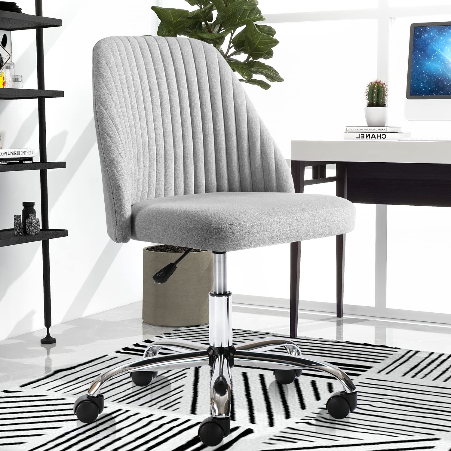 Ergonomic SMUG Home Office Desk Chair - Adjustable Rolling Task Chair with Wheels, Armless Computer Chair for Bedroom, Living Room & Makeup Vanity | Perfect for Remote Work, Gaming & Study Sessions