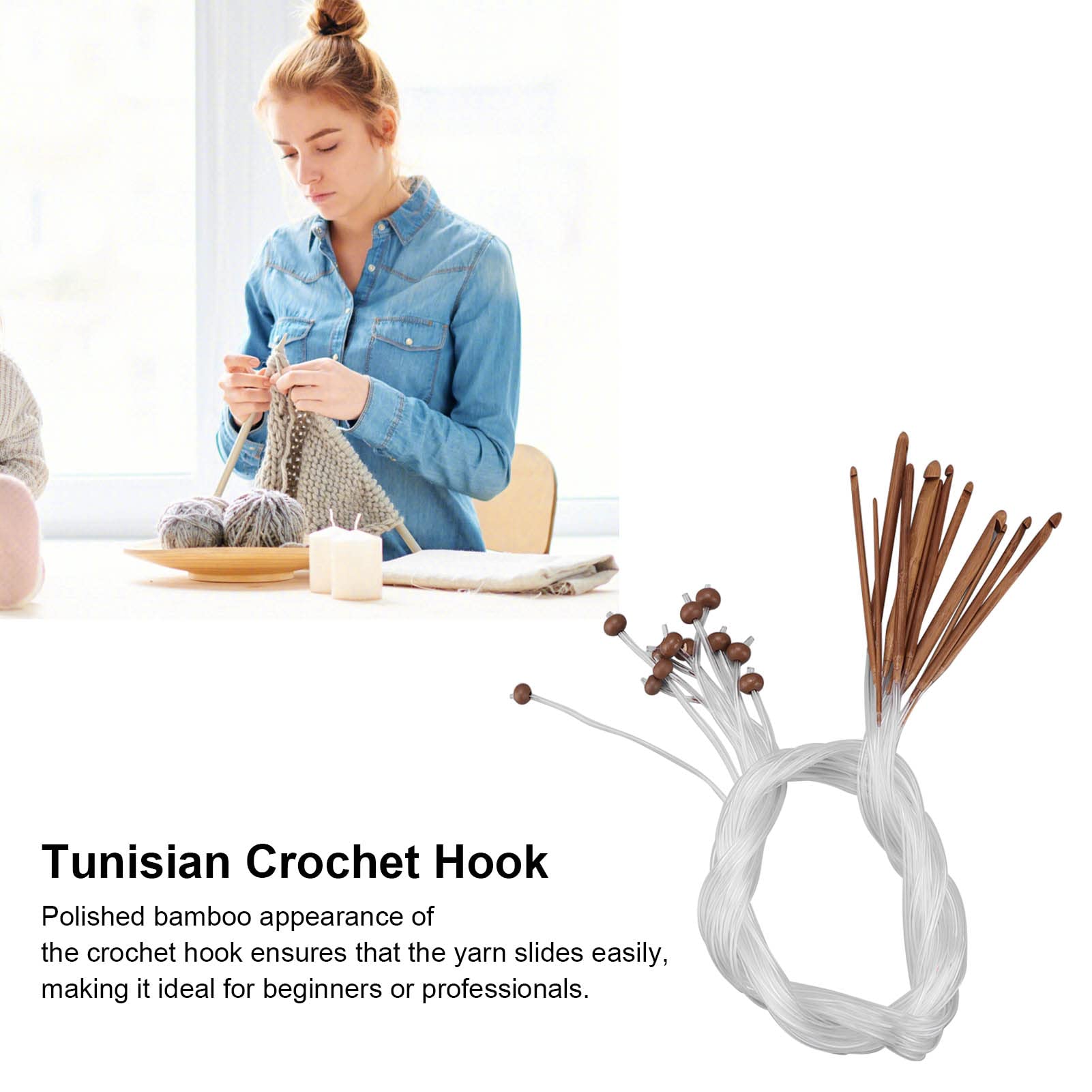 Premium Carbonized Bamboo Crochet Hook Set - Ergonomic Knitting Needles for Sofa Cushions, Shawls, Carpets & DIY Crafts | Perfect for Beginners & Professional Weaving Projects