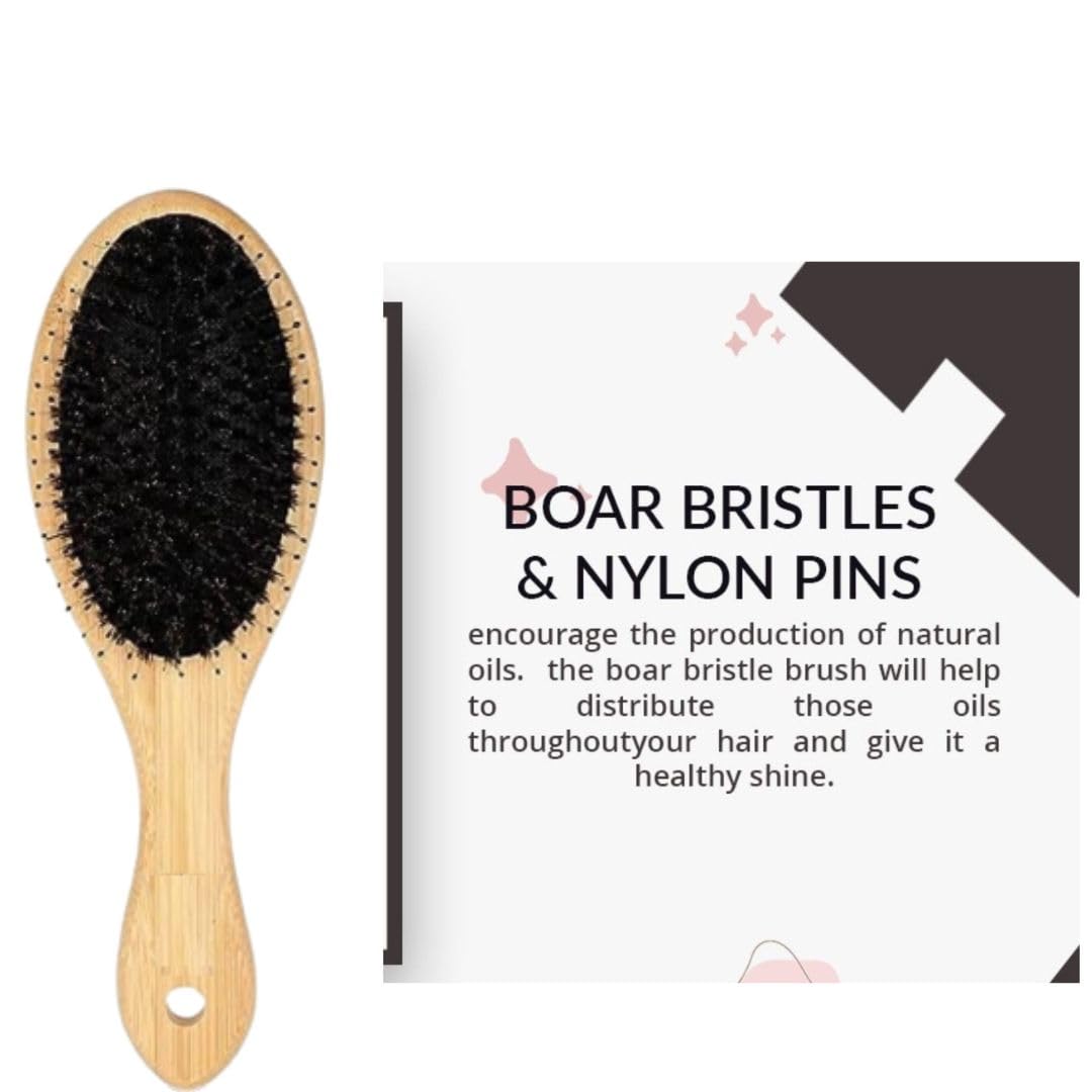 GLAM FAM Natural Boar Bristle Hair Brush with Wooden Bamboo Handle - Detangling & Anti-Static Hairbrush for Women & Men with Thick Hair - Reduces Hair Breakage for Smooth, Shiny Hair - Perfect for Daily Styling & Salon-Quality Results at Home