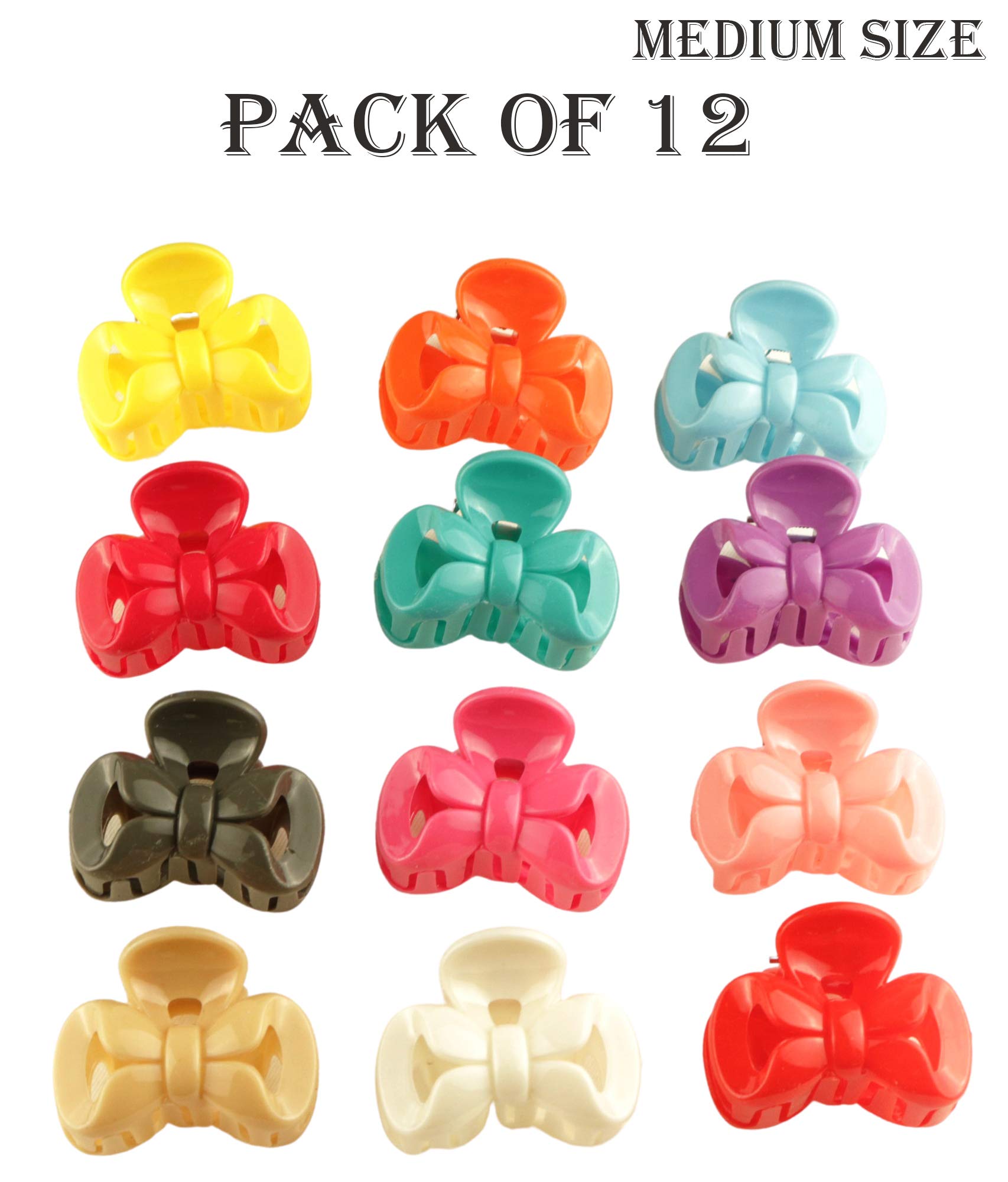 12 Pack Medium Multicolor Plastic Hair Claw Clips - Strong Hold Hair Clutcher for Women, Girls - Perfect for Ponytails, Buns & Everyday Hairstyles