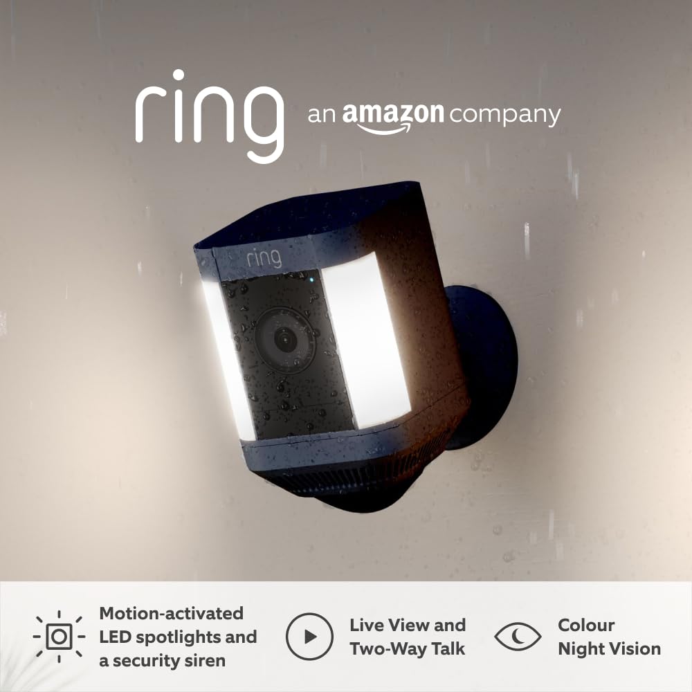 Ring Spotlight Cam Plus Battery - Wireless Outdoor Security Camera with 1080p HD Video, Two-Way Talk, LED Spotlights & Siren | CCTV Alternative (2-Pack) | Perfect for Home Security, Garage Monitoring & Nighttime Surveillance