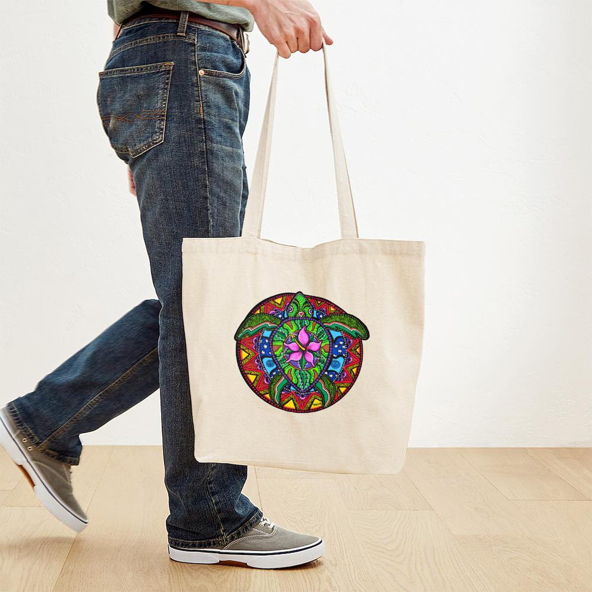 Sea Turtle Painting Canvas Tote Bag - Eco-Friendly Reusable Shopping Bag for Beach, Grocery & Daily Use | Natural Cotton Carryall
