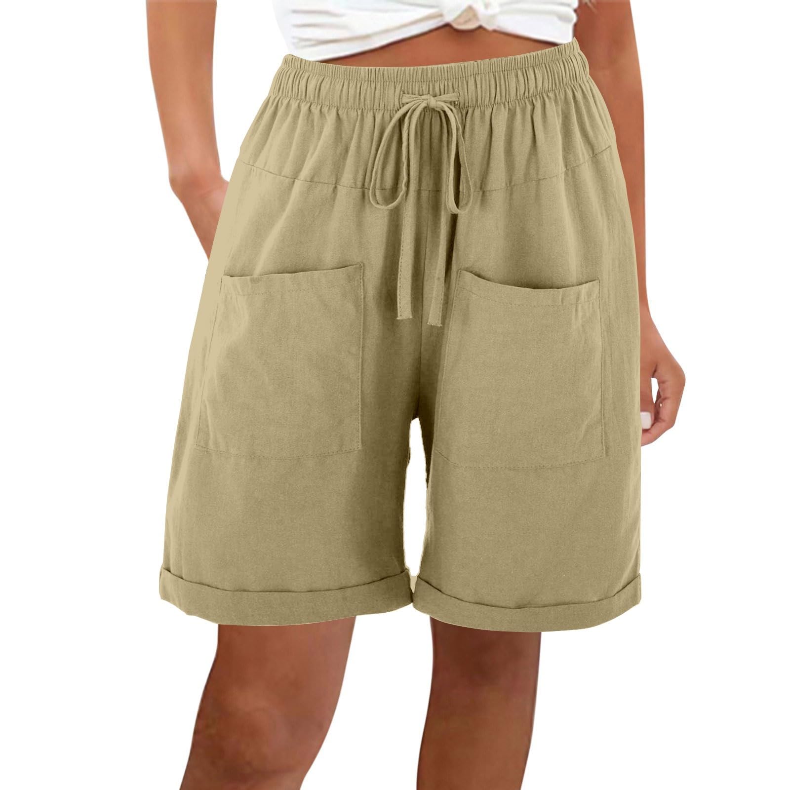 Women's Bermuda Shorts with Pockets - Casual Summer Drawstring Beach Shorts for Outdoor & Travel
