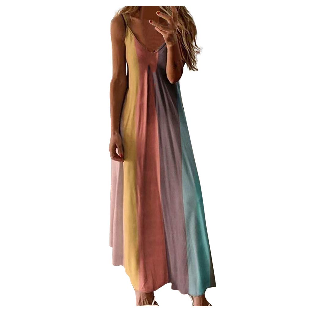 COOKI Women's Boho Casual Sleeveless V-Neck Tie-Dye Maxi Dress - Plus Size Loose Long Summer Beach Dress for Vacation, Outdoor Parties & Boho Fashion