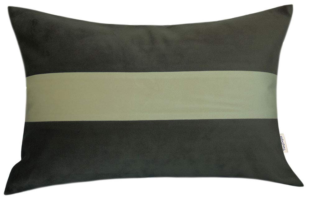 TangDepot 2-Pack Heavy Velvet Decorative Throw Pillow Covers - Super Soft Cream White Striped Cushion Cases (12x24 Inch) for Sofa, Bed, Outdoor Furniture - Grey Lumbar Pillow Shells Indoor/Outdoor Use