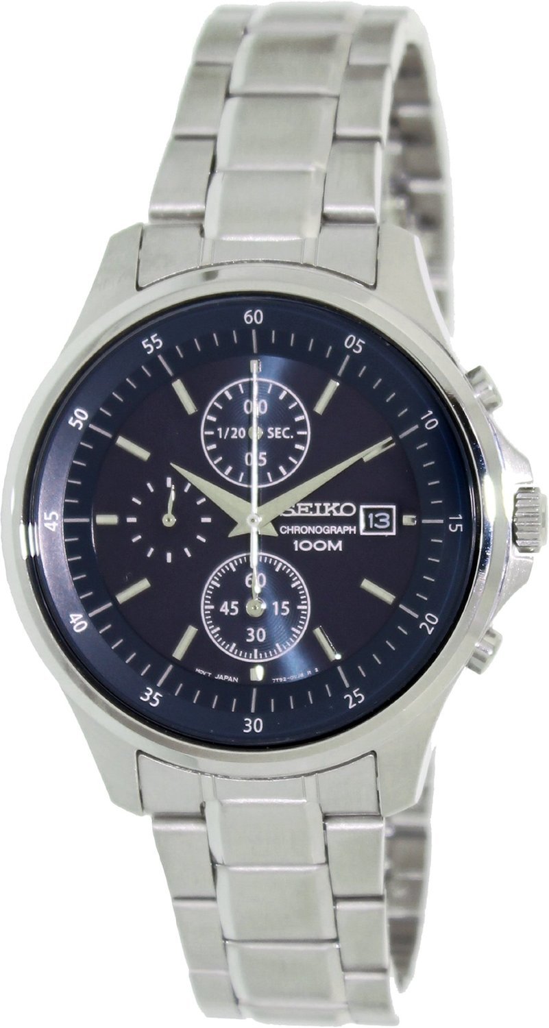 Seiko SNDE21 Men's Stainless Steel Chronograph Watch with Blue Dial - Perfect for Business, Casual & Formal Occasions