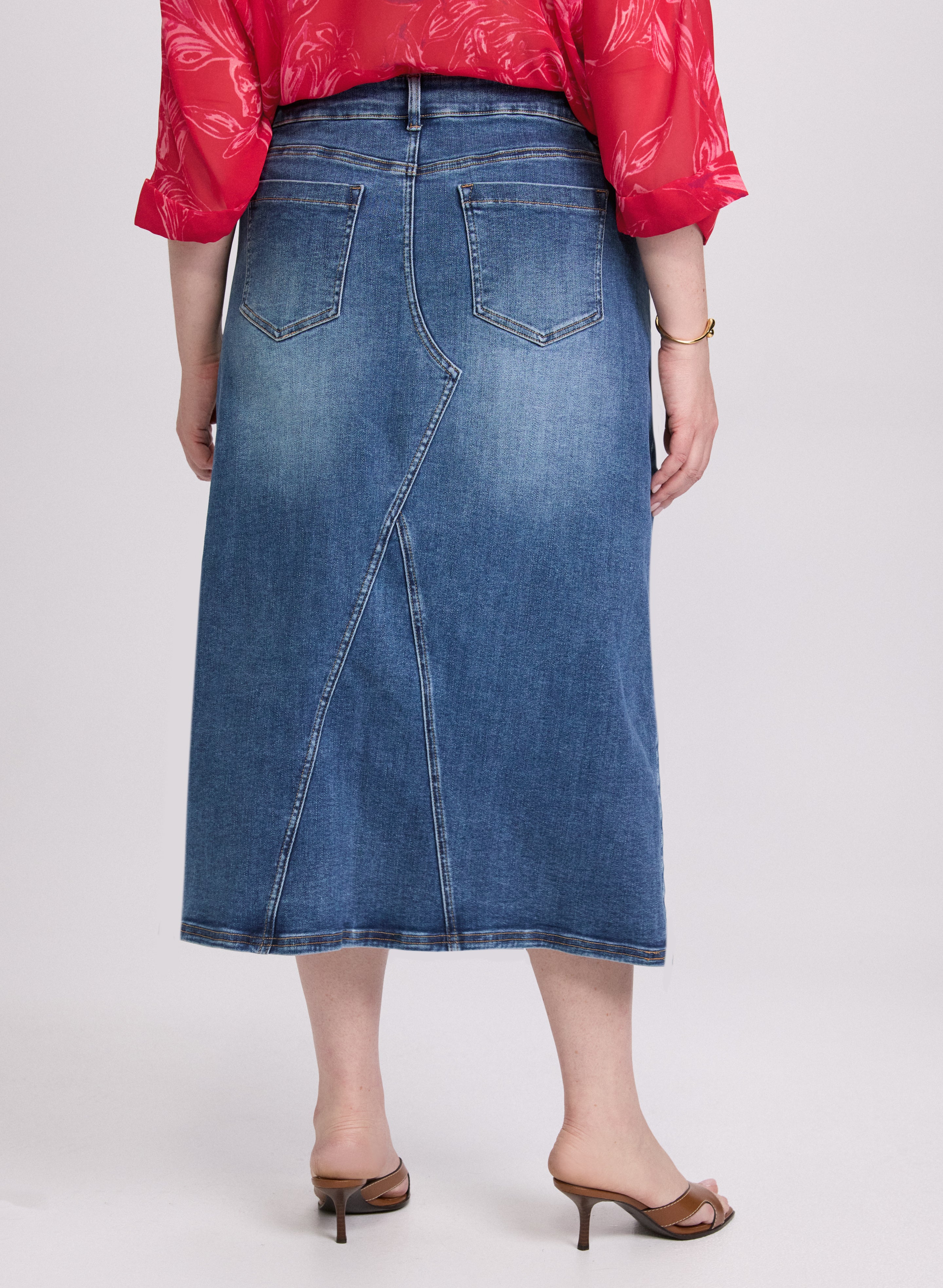 Stylish High Waist Denim Midi Skirt for Women - Vintage Blue Jeans Skirt with Pockets | Perfect for Casual Outfits, Office Wear & Date Nights