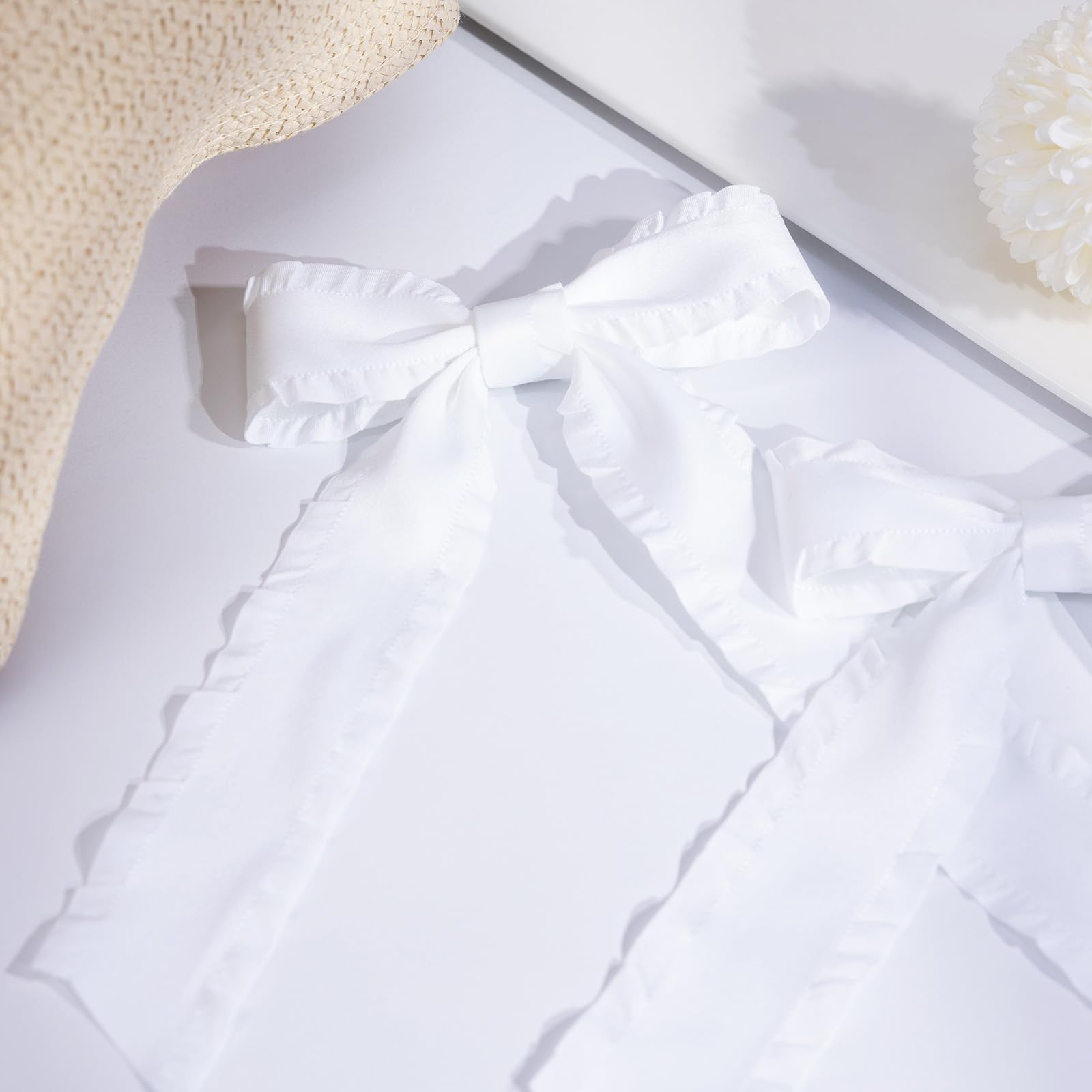VOBOBE 2PCS White Tassel Hair Bows for Women & Girls - Elegant Bowknot Hair Clips Barrettes with Long Tail - Perfect Hair Accessories for Parties, Weddings & Daily Wear (White)