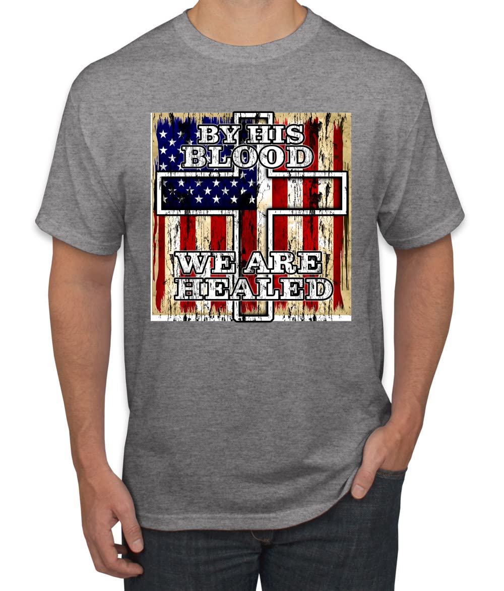 Inspirational Christian Men's T-Shirt - By His Blood We Are Healed for Worship & Daily Wear