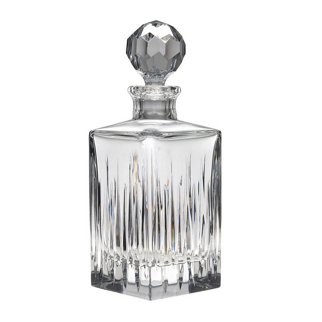 Premium Soho Square Whiskey Decanter Set - Elegant Glass Liquor Carafe with Wooden Stand & 2 Glasses - Perfect for Bourbon, Scotch, Whiskey Gifting & Home Bar Decor
