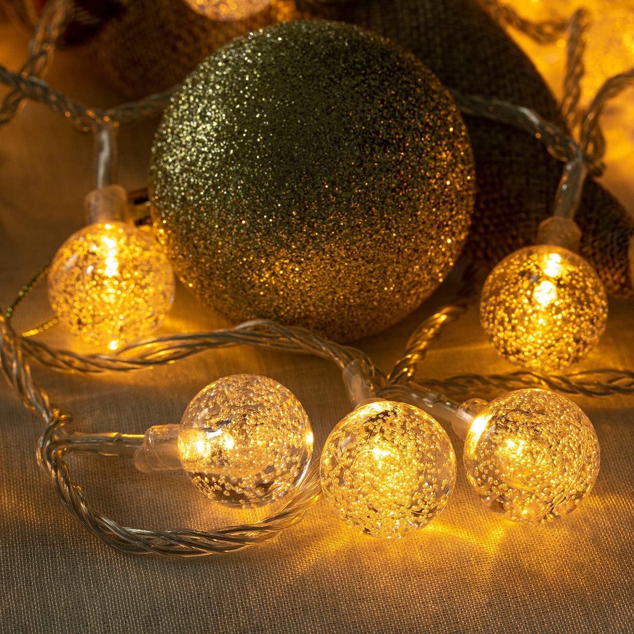 100 LED 49 FT Crystal Bubble Ball Fairy String Lights with Remote - 8 Lighting Modes, Extendable for Indoor/Outdoor Use - Perfect for Wedding Decor, Christmas Tree Lighting, Garden Party & Backyard Ambiance (Warm White)