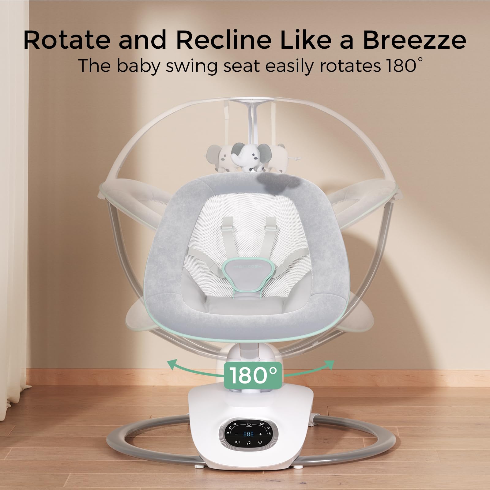 Momcozy CocoSway 3D Motion Electric Baby Swing for Infants & Toddlers - 6 Swing Motions, 4 Speed Settings, Remote Control & 8 Lullabies - Safe Infant Swing for Boys & Girls up to 20 lbs - Perfect for Nursery, Living Room & Soothing Fussy Babies