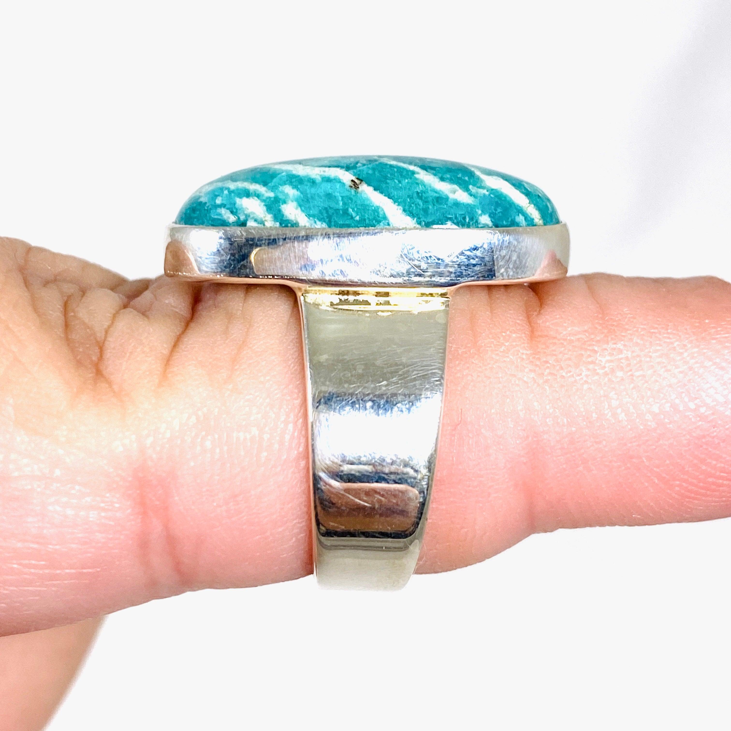 Amazonite Oval Ring for Women - Size 7, Sterling Silver Gemstone Jewelry (KRGJ2885) - Perfect for Everyday Wear, Gift Giving & Special Occasions