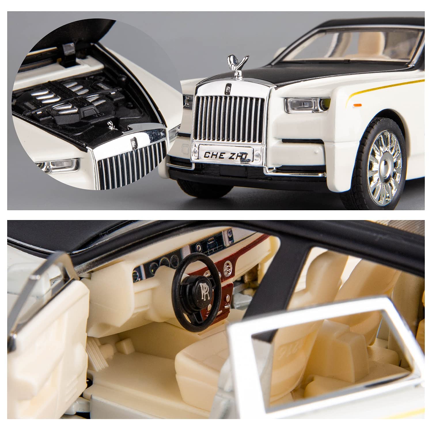 Premium Diecast Metal Toy Car with Pull-Back Action, Musical Sound, Sliding Doors & Blinking Lights - Rolls-Royce White Model - Best Gift for Kids & Collectors | Playtime, Birthday Presents, Display Collection