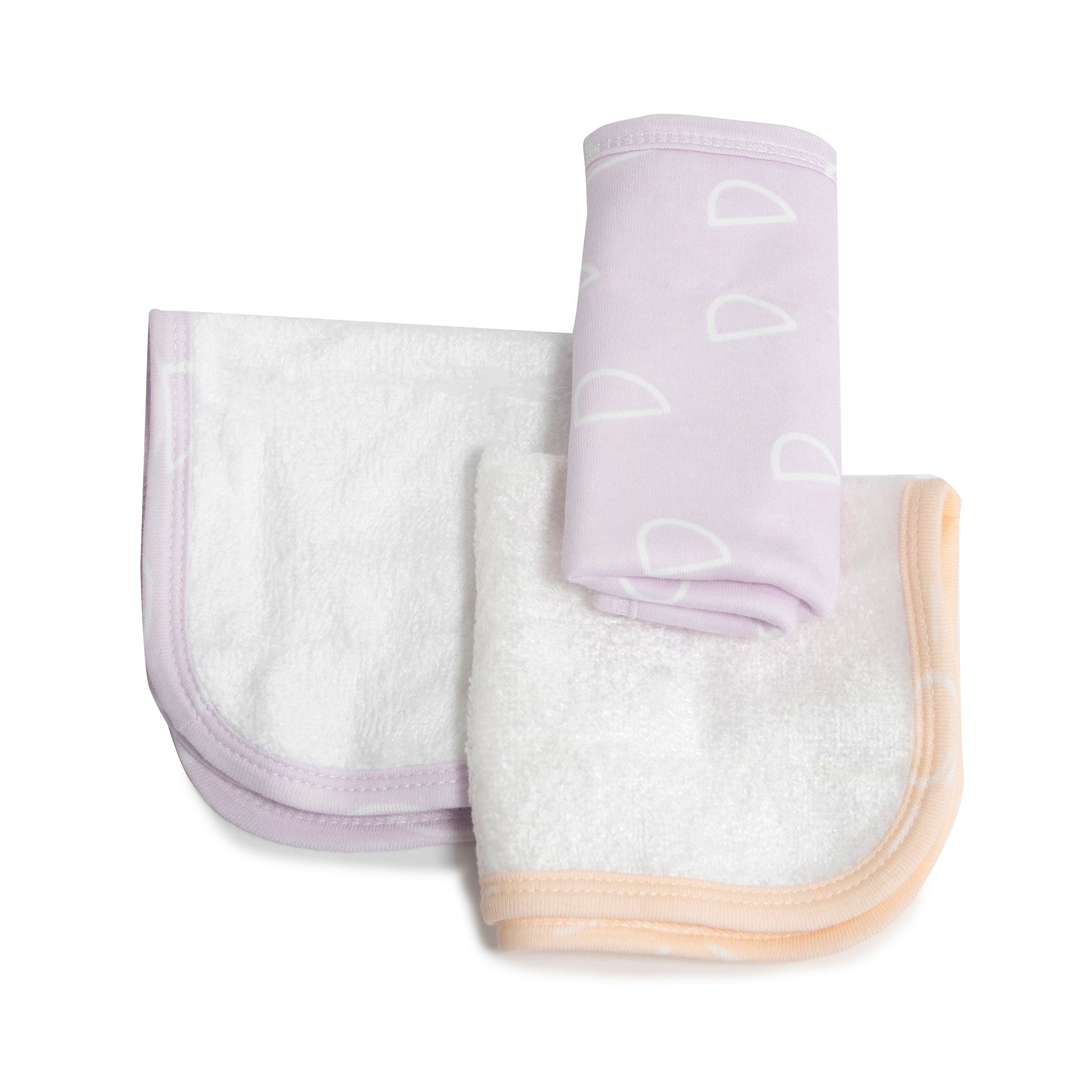 Nordic 3-Pack Wash Cloths - Soft Dusty Peach & Lilac Cotton Face Towels for Bath, Spa, and Gentle Skin Care