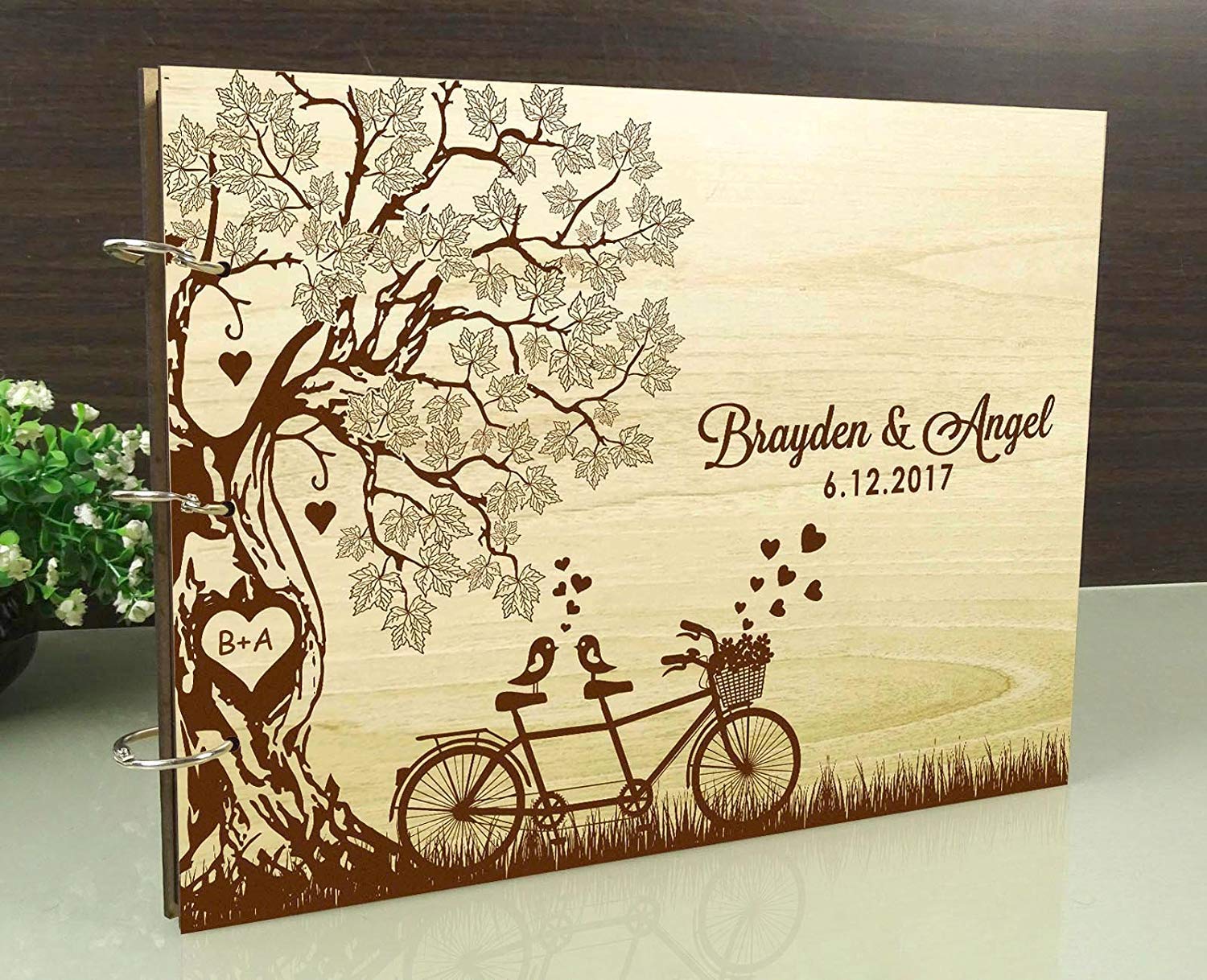 Handmade Personalized Rustic Wooden Wedding Guest Book with Engraved Names - Perfect for Tree-Themed Weddings, Anniversaries & Special Events