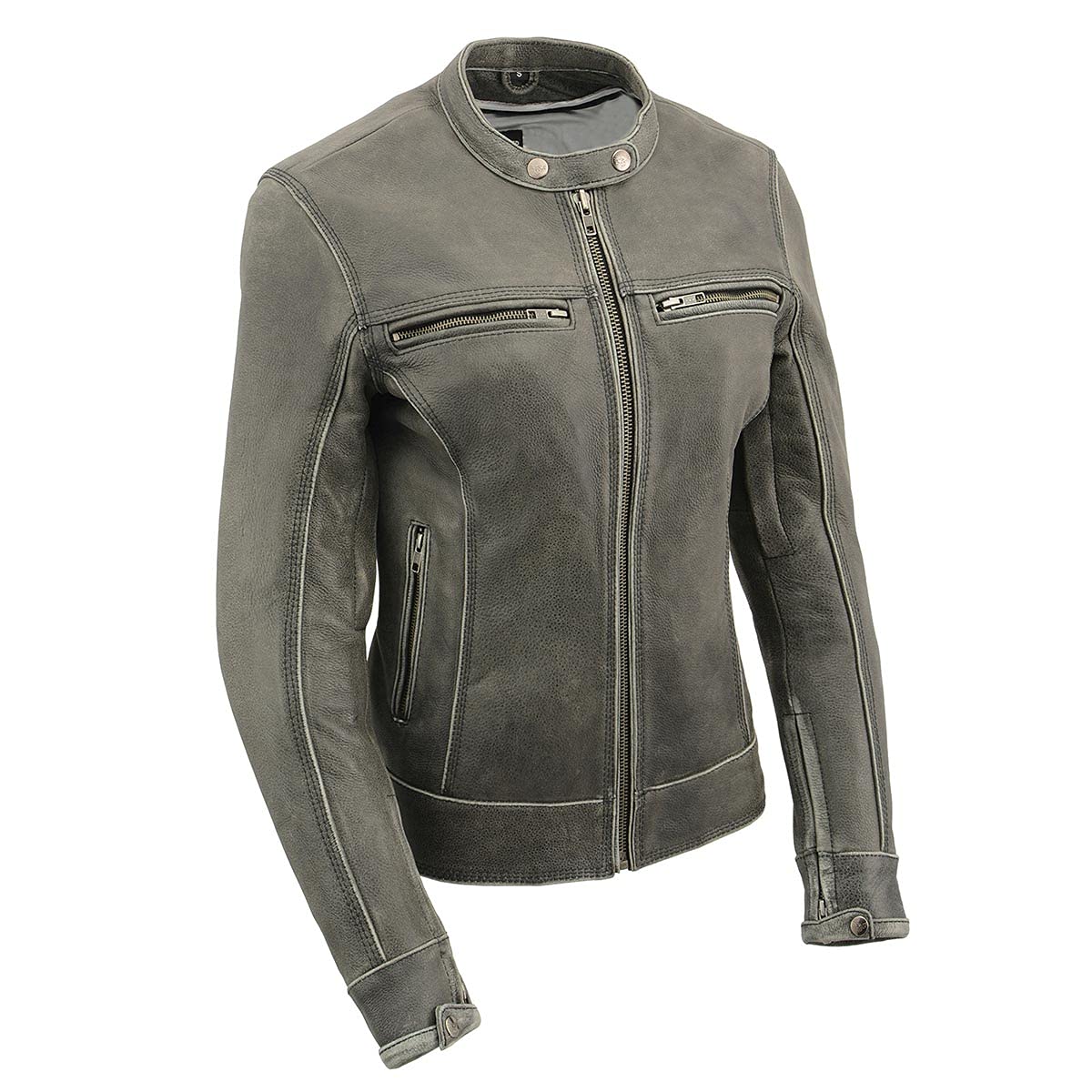 Milwaukee Leather MLL2550 Women's Distressed Grey Leather Motorcycle Jacket - Ventilated Scooter Riding Jacket for Women, Size X-Large - Perfect for Urban Commuting & Casual Bike Rides