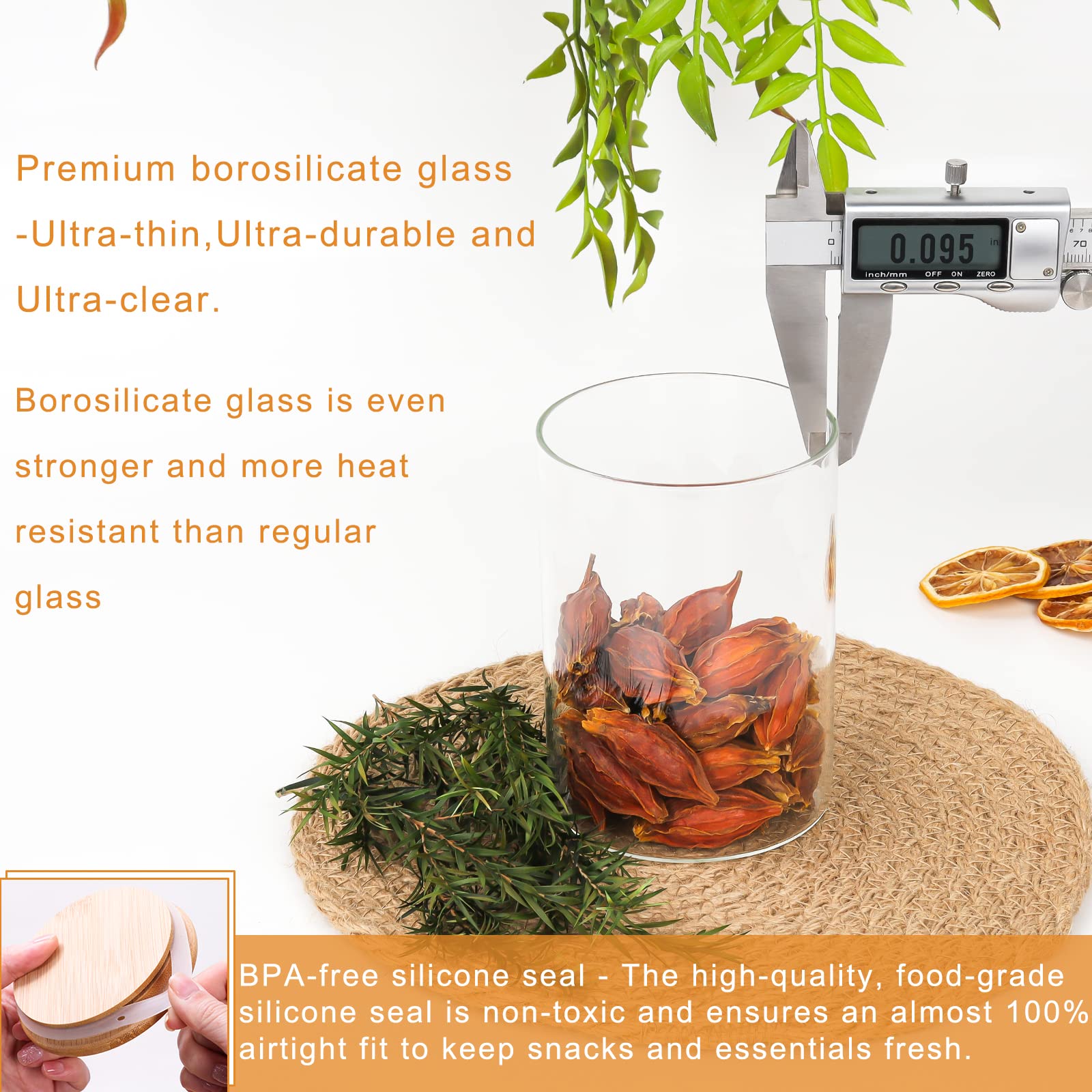 16 oz (490 ml) Glass Food Storage Containers with Airtight Bamboo Lids - 9-Piece Pantry Organization Set for Spices, Flour, Sugar & More | Kitchen Counter Canisters, Terrarium Jars & Meal Prep Containers | Ideal for Home Baking, Coffee Storage & Pantry Organization