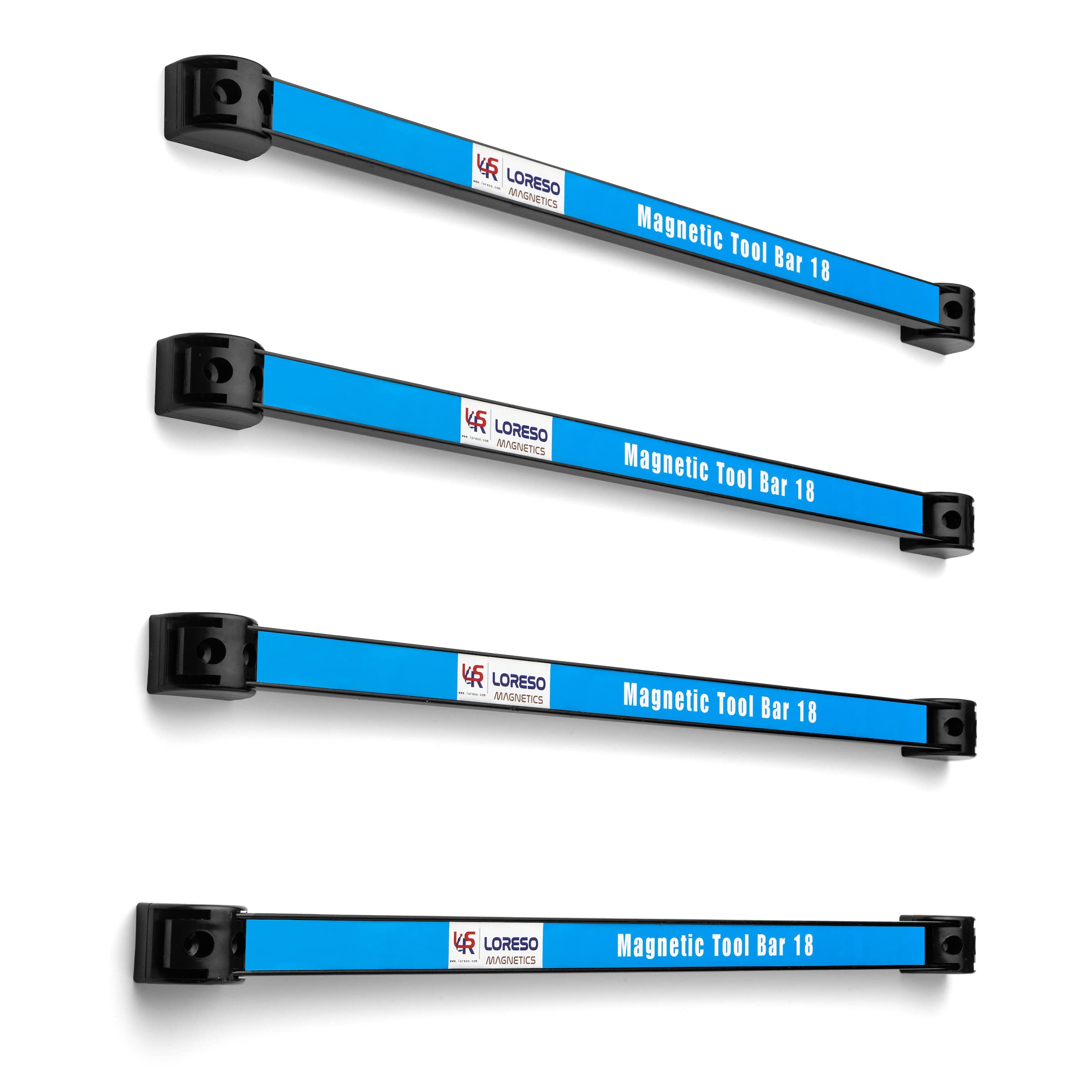 LSR LORESO 18 Inch Magnetic Tool Holder - Set of 4 Heavy Duty Metal Magnet Strips for Screwdrivers, Pliers, Wrenches & Knives - Wall Mountable Workshop Tool Organizer with Brackets & Screws - Perfect for Garage, Workshop & DIY Projects