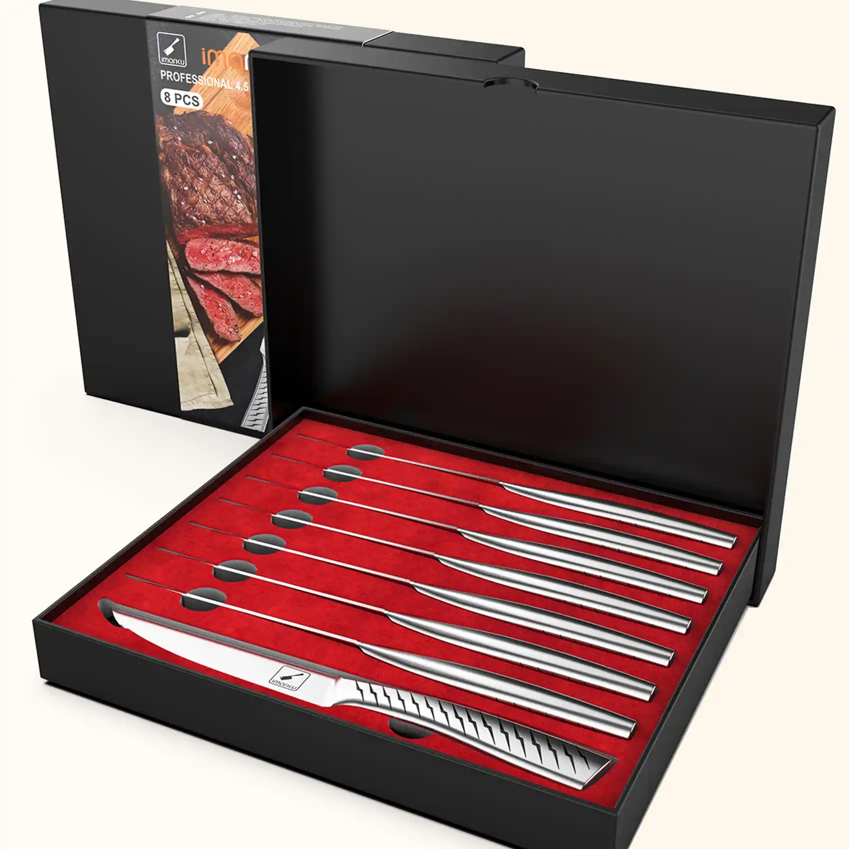 Premium Serrated Steak Knife Set - 4-Piece with Lightning Pattern Design for Effortless Cutting | Perfect for Steak Dinners, BBQ Parties & Fine Dining Experience