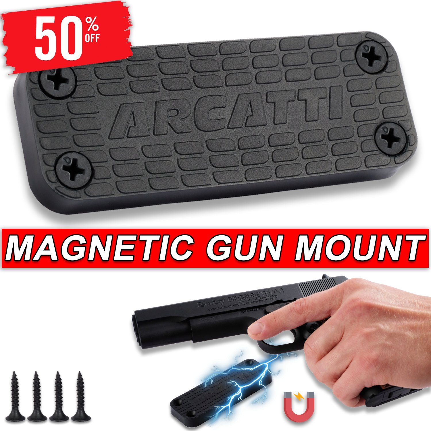 Military Grade Gun Magnet Mount - 35lbs Strong Magnetic Firearm Holder for Handgun, Pistol, Rifle, Shotgun & Revolver - Secure Weapon Storage for Home, Car, Truck or Workshop - Perfect for Quick Access & Space Saving