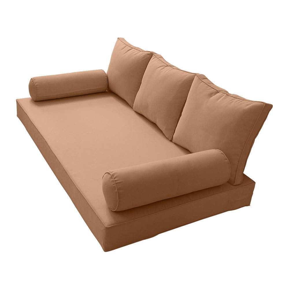 Prolinemax Outdoor Style 3 Twin-XL Piped Trim Daybed Mattress Bolster Pillow Fitted Sheet Cover Only - AD104 | Perfect for Patio Furniture, Sunroom Decor & Guest Bedding