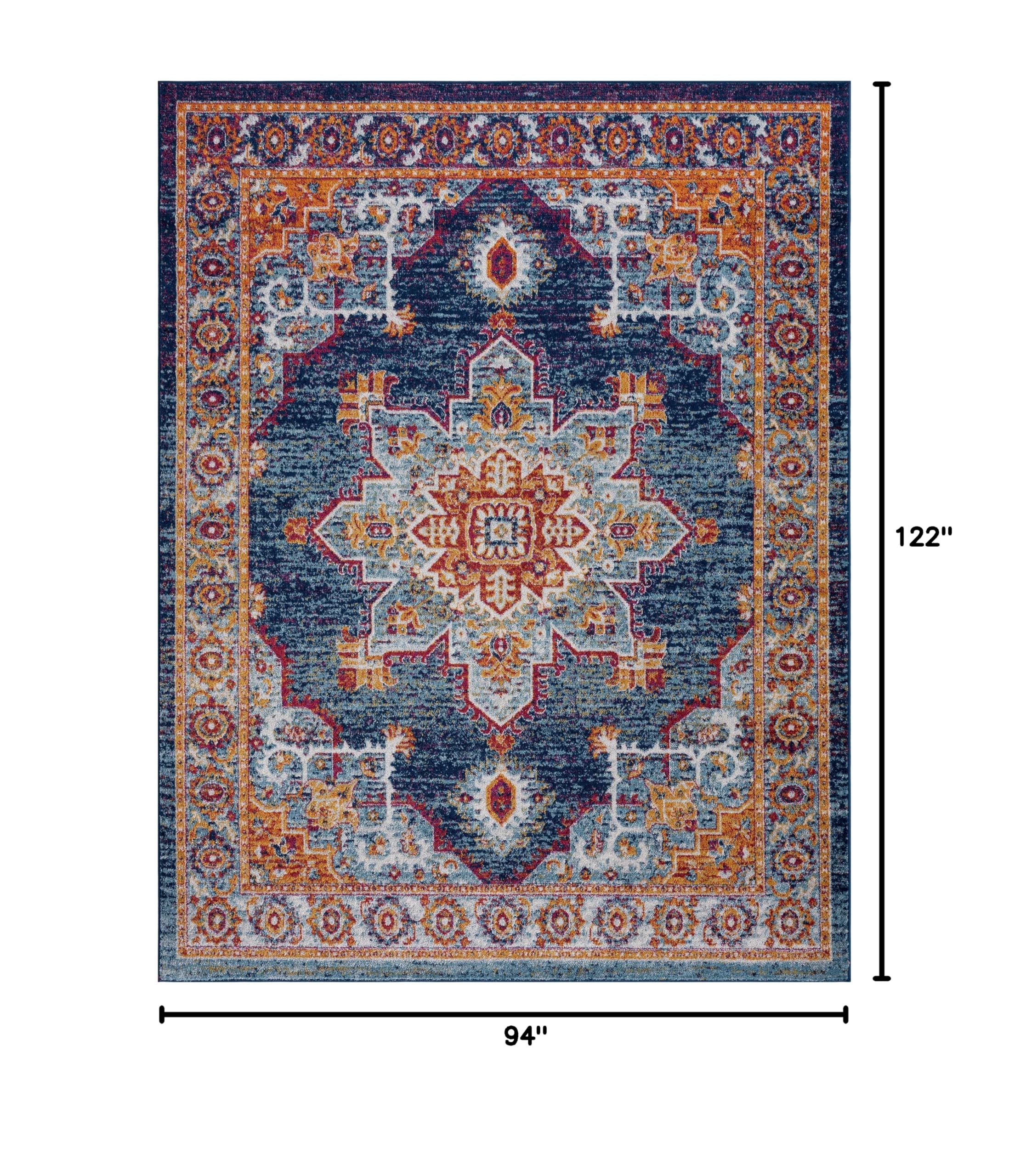 Premium Mila Blue 8x10 Area Rug - Soft Traditional Medallion Design for Living Room, Dining Room, Bedroom & Entryway - Large Indoor Carpet for Home Decor - Perfect for Cozy Spaces & High Traffic Areas