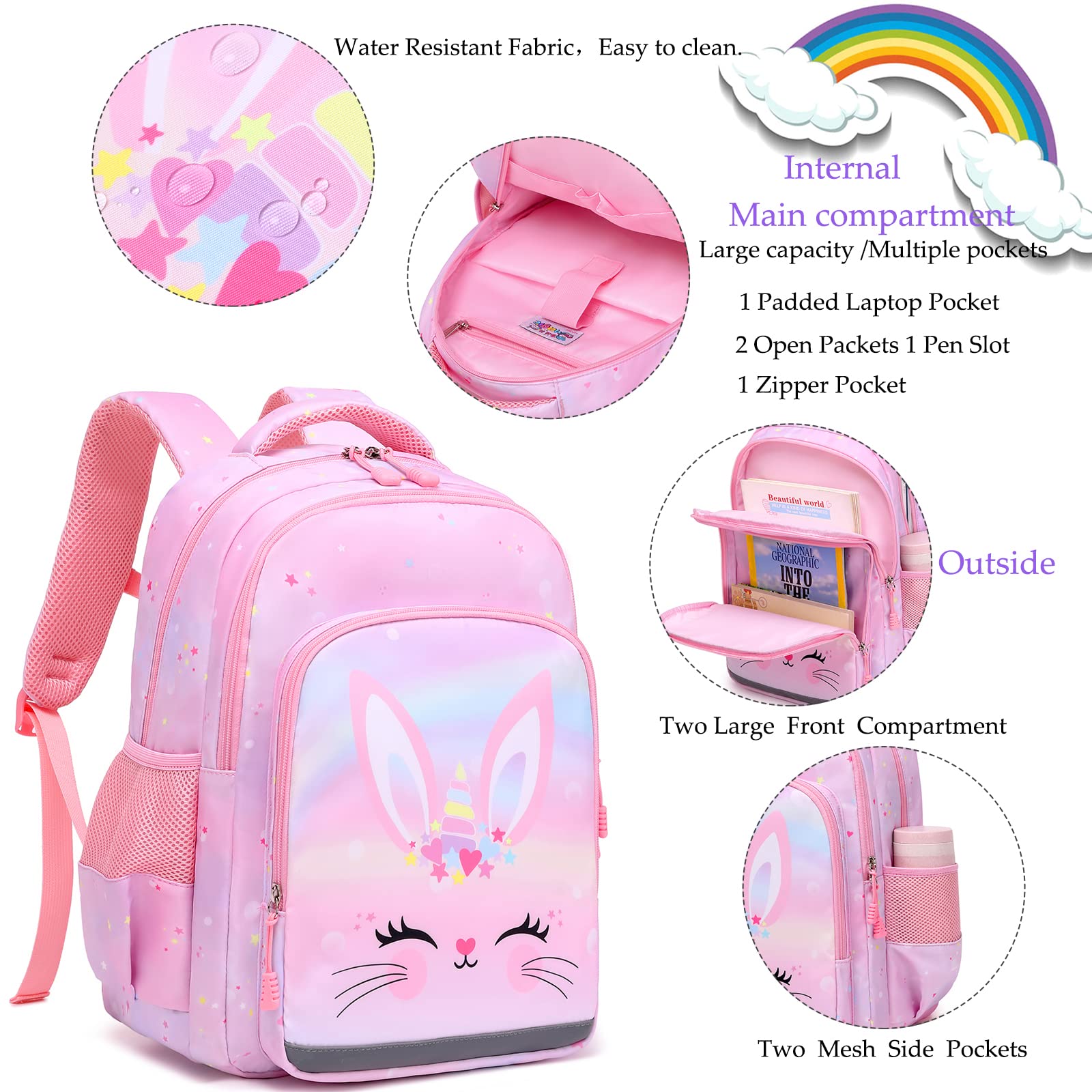 Unicorn Backpack for Girls - 3-in-1 School Bookbag Set with Pencil Case & Lunch Box | Cute Elementary Backpack for Kids | Perfect for School, Travel & Daily Use