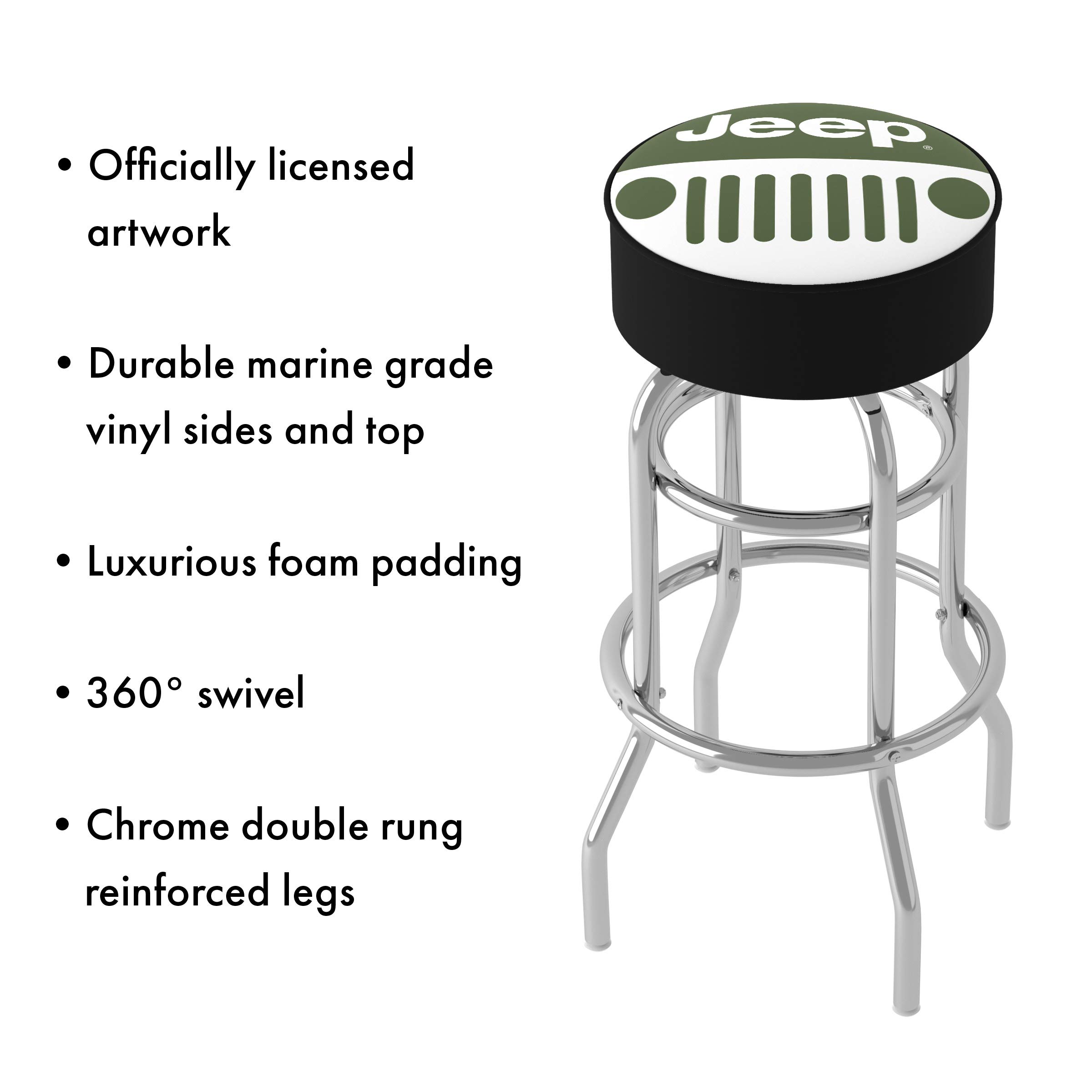 Trademark Global Bar Stool - Jeep Grille 2 Stool with Comfortable Foam Padded Seat - 360° Swivel Bar Chair for Game Room, Garage, Home Bar & Man Cave - Perfect for Sports Watching, Gaming & Entertaining