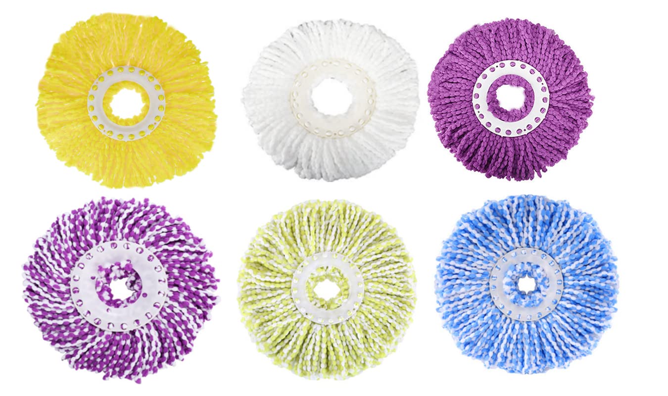 Hovico 6 Pack Color Mop Heads - Hurricane Compatible 360° Spin Magic Mop Replacement, Microfiber Spin Mop Pads for 6.3