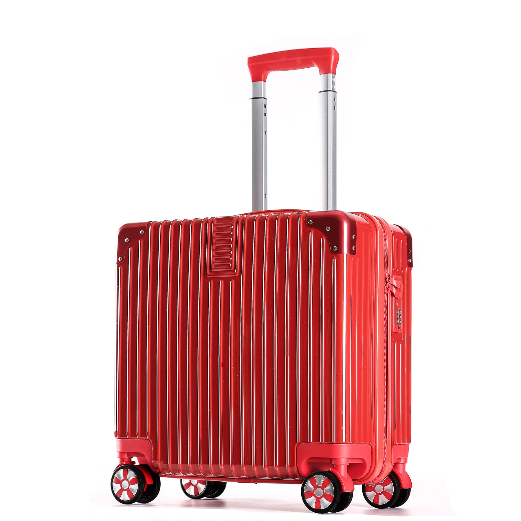 18 Inch Lightweight Hardside Carry On Luggage with 8 Spinner Wheels & TSA Lock - Compact Rolling Suitcase for Air Travel, Business Trips & Weekend Getaways (Red-A)