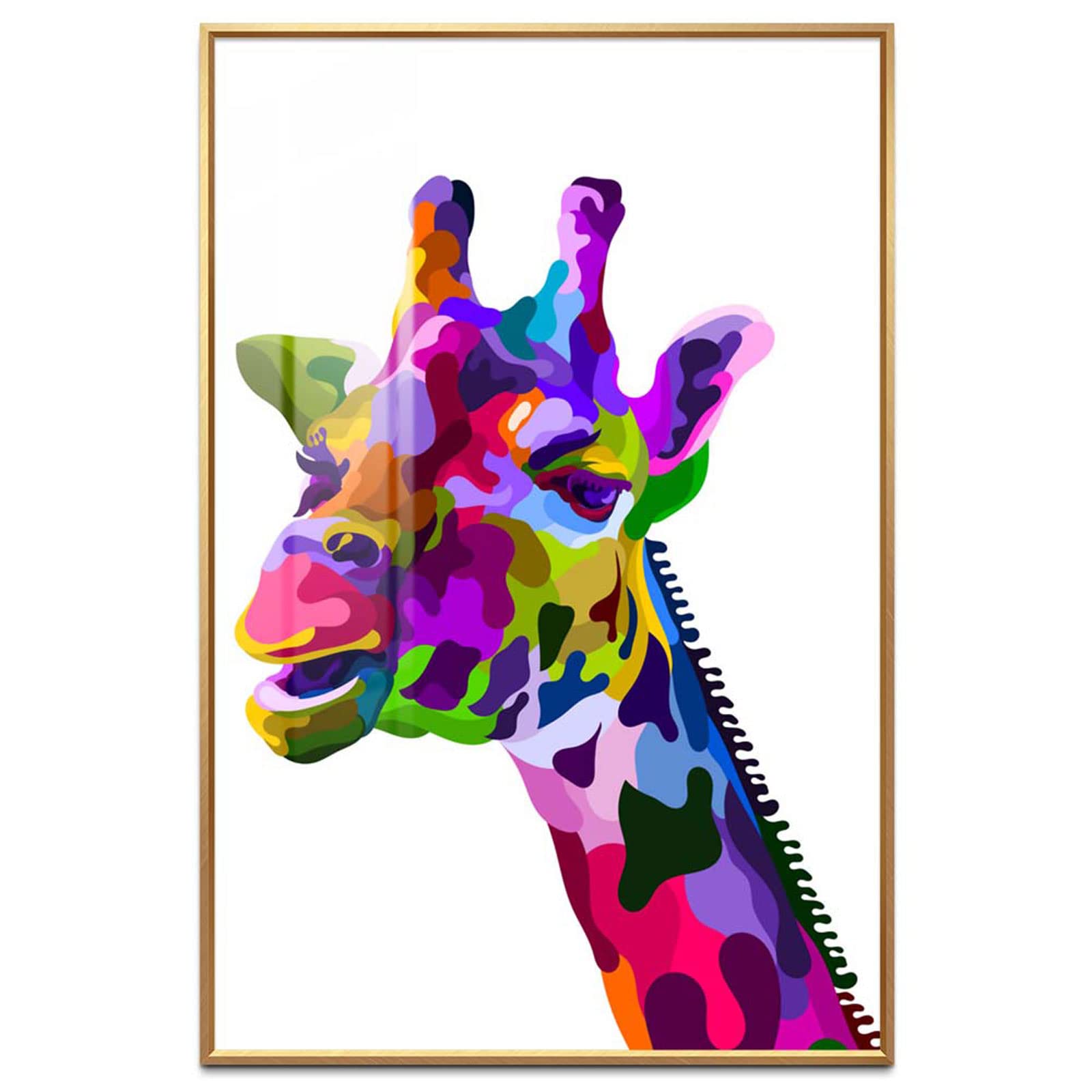 Golden Framed Giraffe Pop Art Canvas Print - Modern Colorful Oil Painting Wall Decor 28x42in (70x105cm) for Living Room, Bedroom & Office | Large-Scale Framed Artwork Perfect for Home & Office Decor