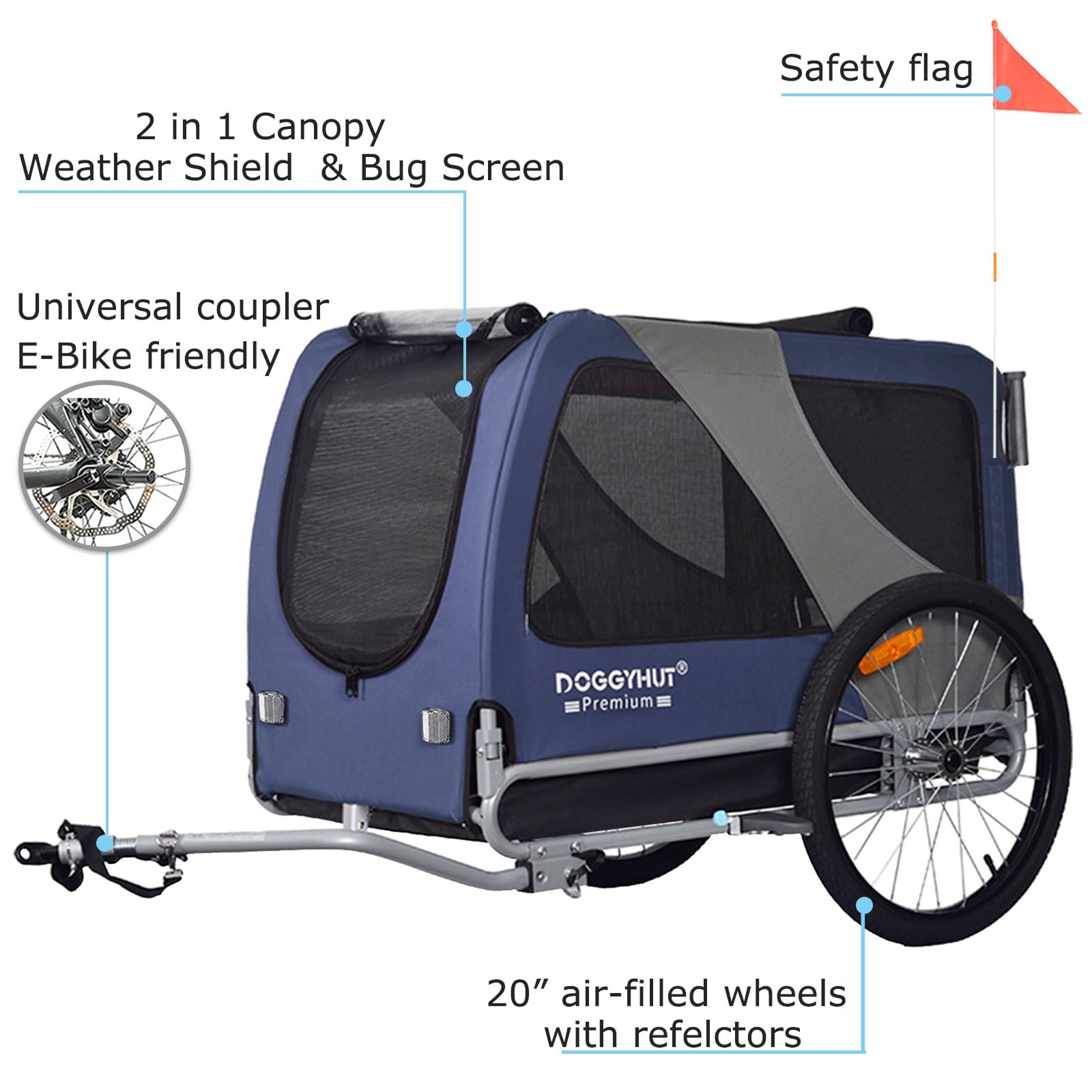 DOGGYHUT® Premium Large/XL Pet Bike Trailer & Stroller for Big Dogs or Multiple Small Dogs - Low Center Gravity, Parking Brakes, Easy Fold Frame - Perfect for Cycling, Jogging & Outdoor Adventures