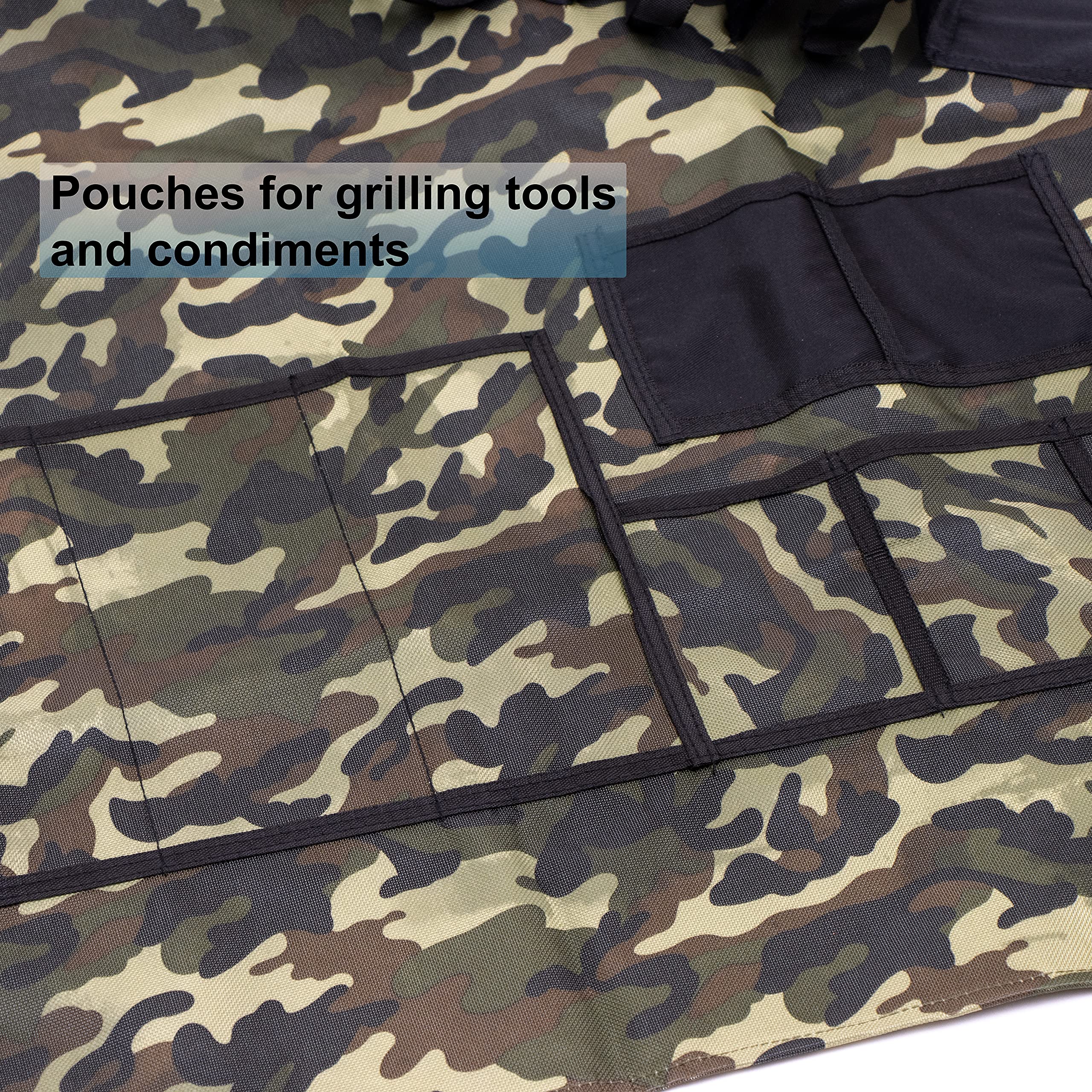 Grill Master BBQ Apron with Pockets for Beverages & Tools - Heavy Duty Camouflage Design for Outdoor Cooking, Grilling, and Camping