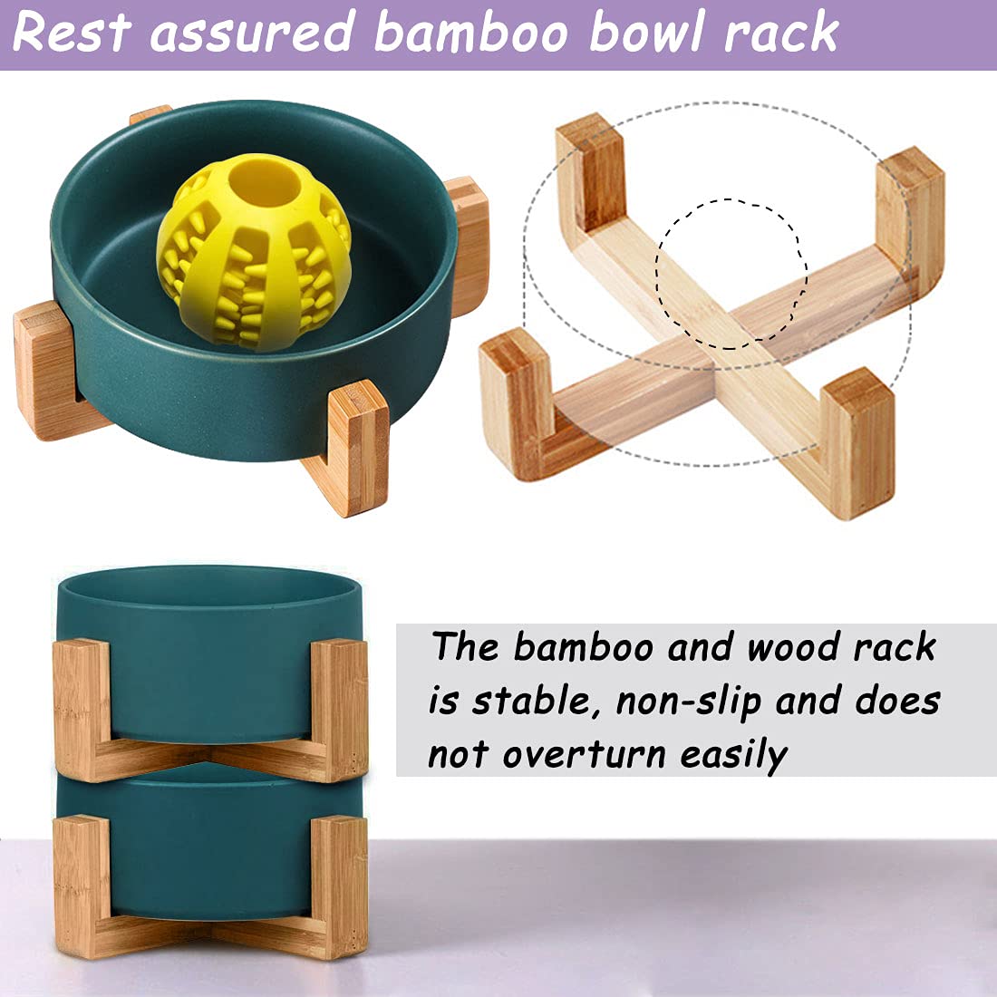 **Petygooing Green Ceramic Elevated Dog Bowl Set with Stand - 13.5oz Small Pet Food & Water Dishes for Cats & Dogs - Non-Slip Dual Bowl Feeder for Puppies & Kittens - Perfect for Home, Travel & Vet Visits**
