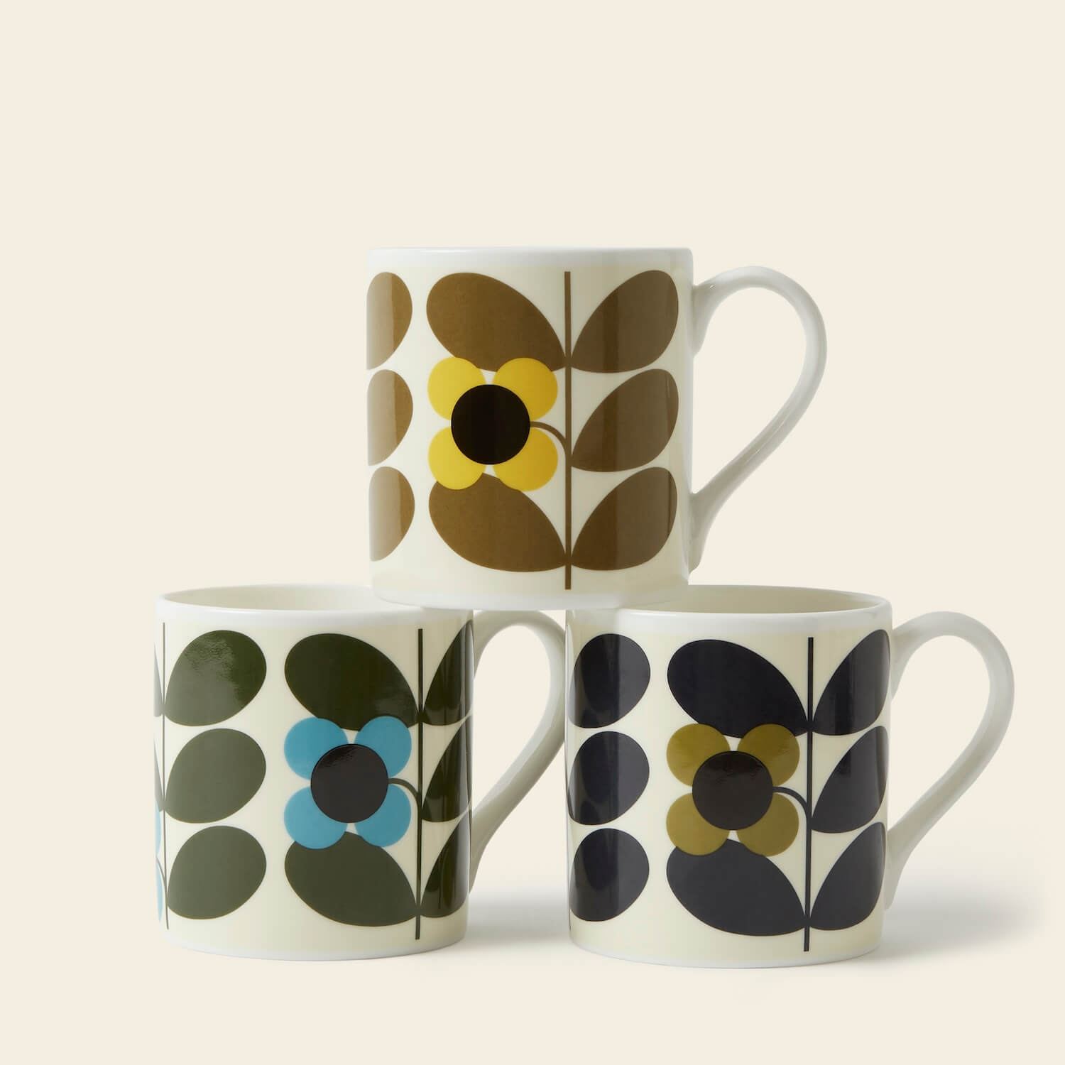 Premium Large Coffee Mugs Set of 3 - 16oz Porcelain Tea Cups with Floral Design - Perfect for Home, Office & Gifts - Stem Bloom Collection