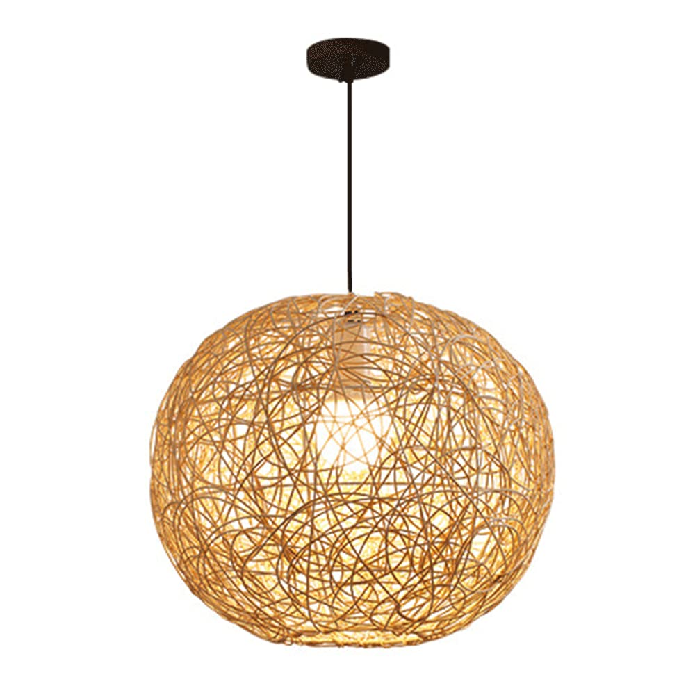 COBOTA Handwoven Bamboo Pendant Light - Natural Rattan Spherical Chandelier, Round Hollow Bird's Nest Hanging Lamp for Living Room, Bedroom, Patio & Outdoor Decor