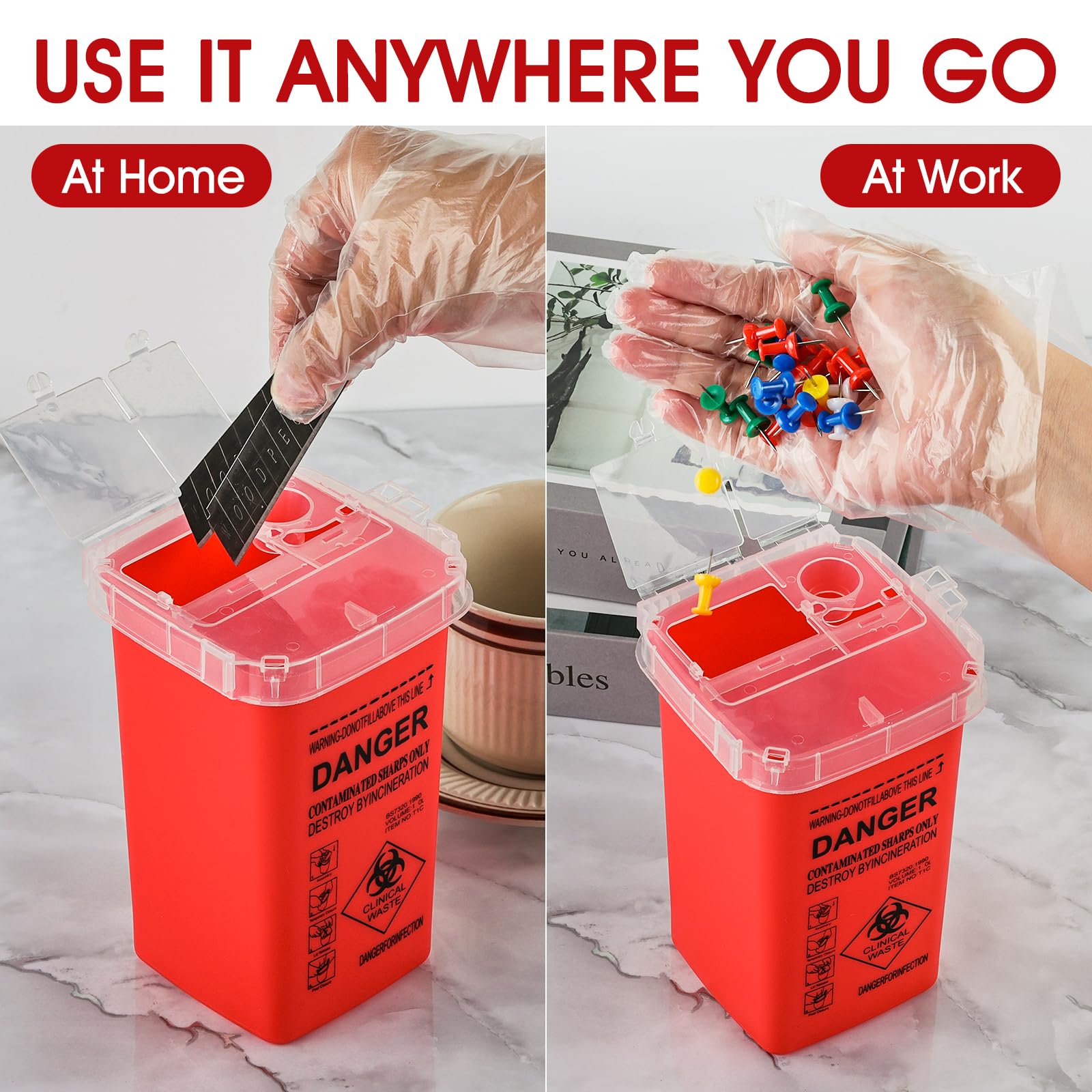 3-Pack 3-Quart Sharps Containers for Home & Travel - Safe Needle Disposal, Biohazard Waste Bins, Portable Syringe Disposal Container - Ideal for Diabetic Supplies, Medical Waste & Healthcare Professionals