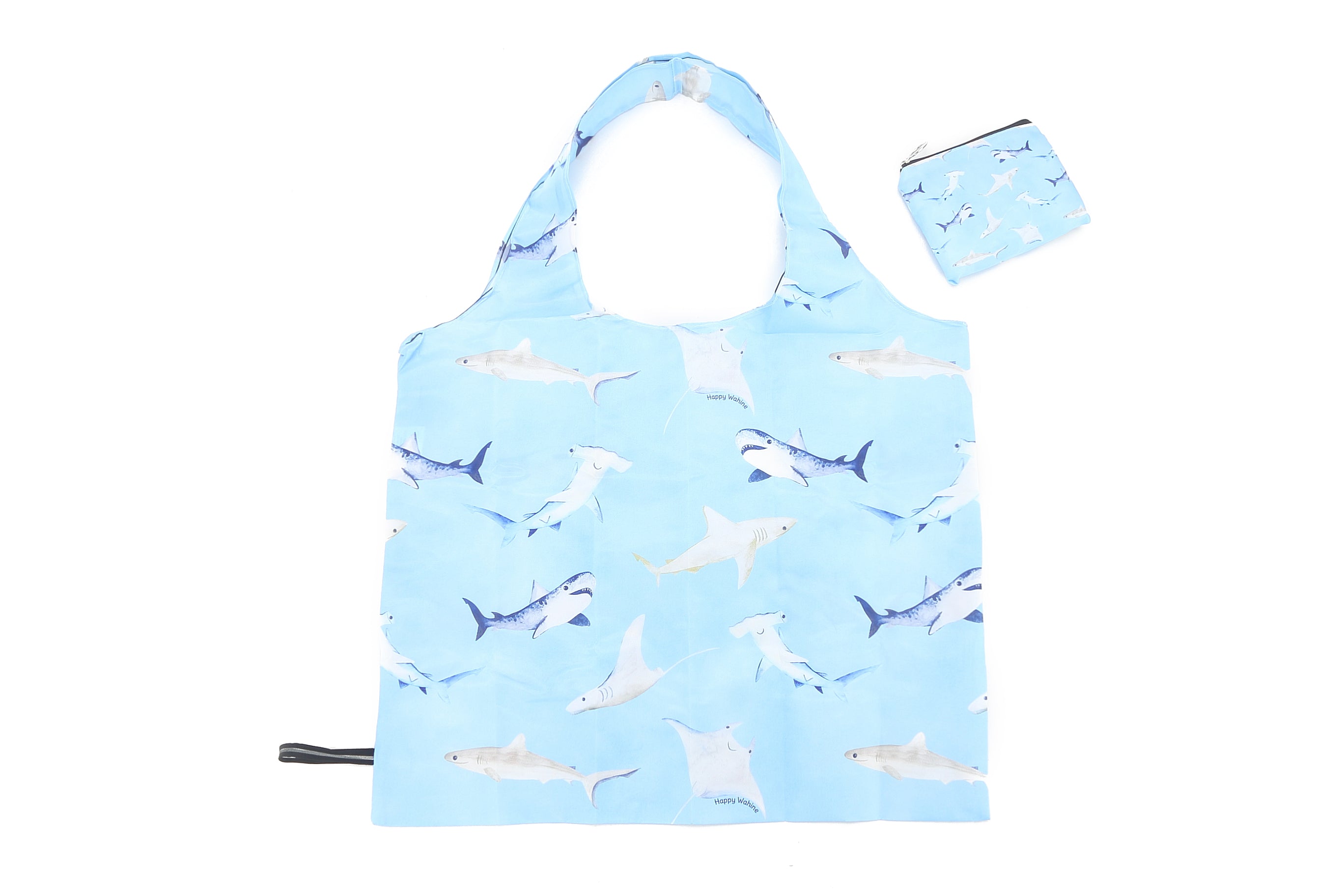 Foldable Backpack - Jake Happy Sharks Blue Waterproof Lightweight Travel Bag for School, Gym, Hiking & Outdoor Adventures