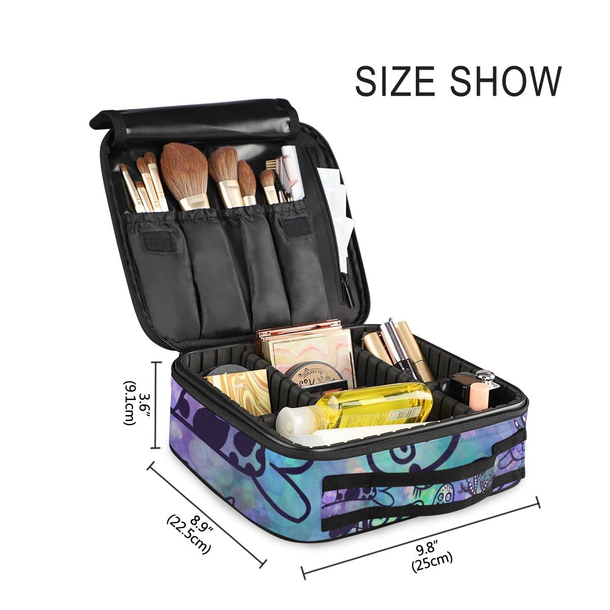 Mermaid & Cats Jellyfish Fish Makeup Bag Organizer - Travel Cosmetic Train Case with Dividers for Women & Girls - Perfect for Travel, Gym, and Daily Makeup Storage