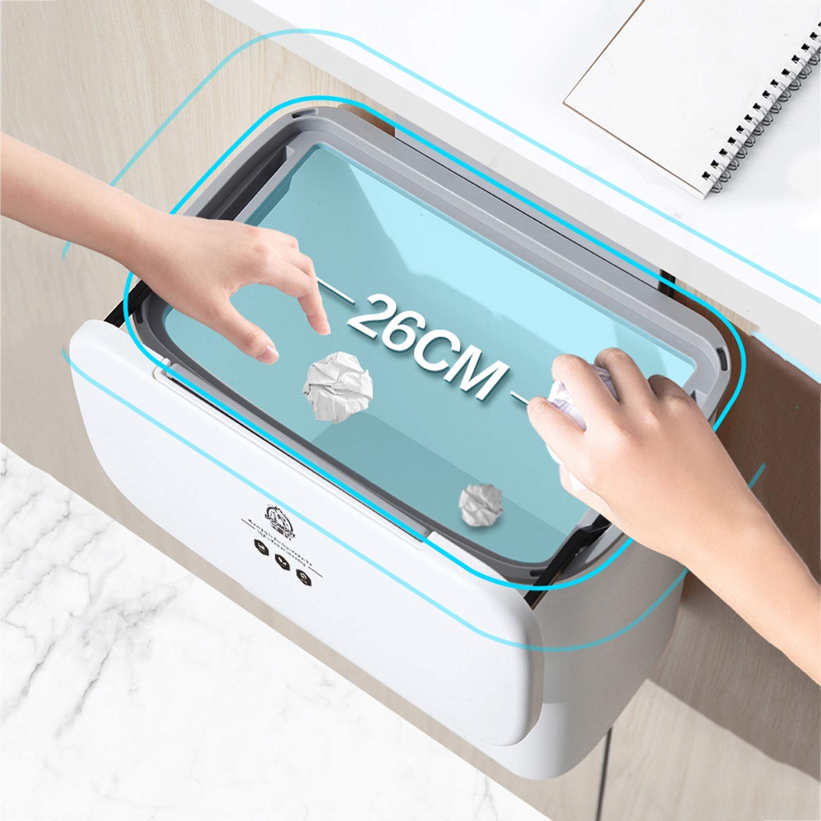 Wall Mounted Compact Trash Can with Lid - 9L Small Garbage Bin for Kitchen Cabinet, Drawer, Bedroom & Dorm - Space-Saving Waste & Compost Bin for Countertop, Office & Bathroom Organization