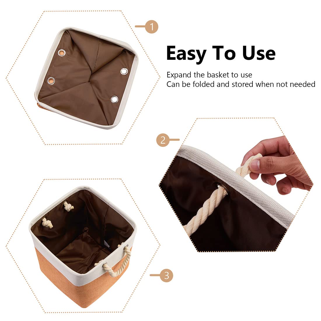 i BKGOO 3-Pack Large Foldable Storage Bins | Collapsible Fabric Organizer Baskets with Cotton Handles | 13×13×13 Inch Beige-Orange | Perfect for Home, Office, Shelf, Clothes & Toys Organization